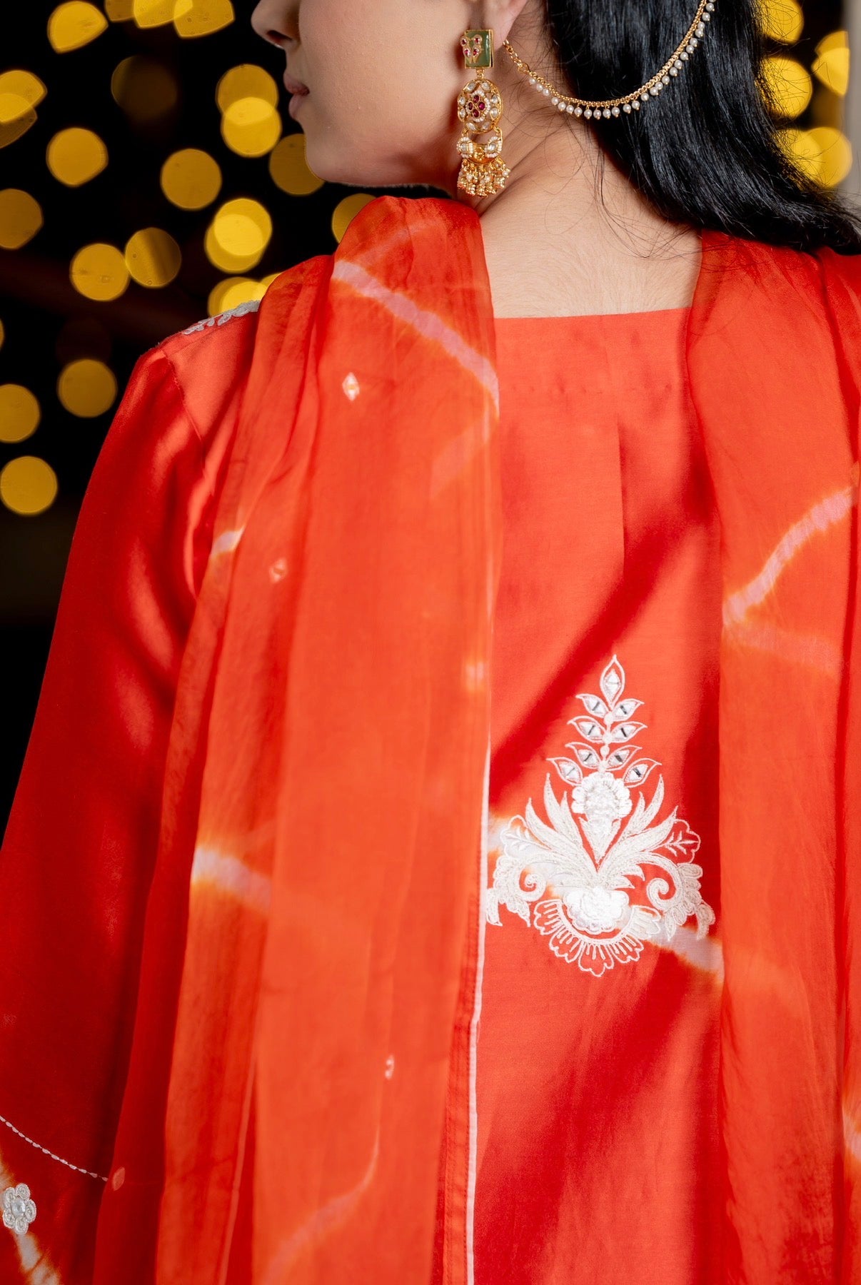 Flame Orange Lehriya Chanderi Silk Set