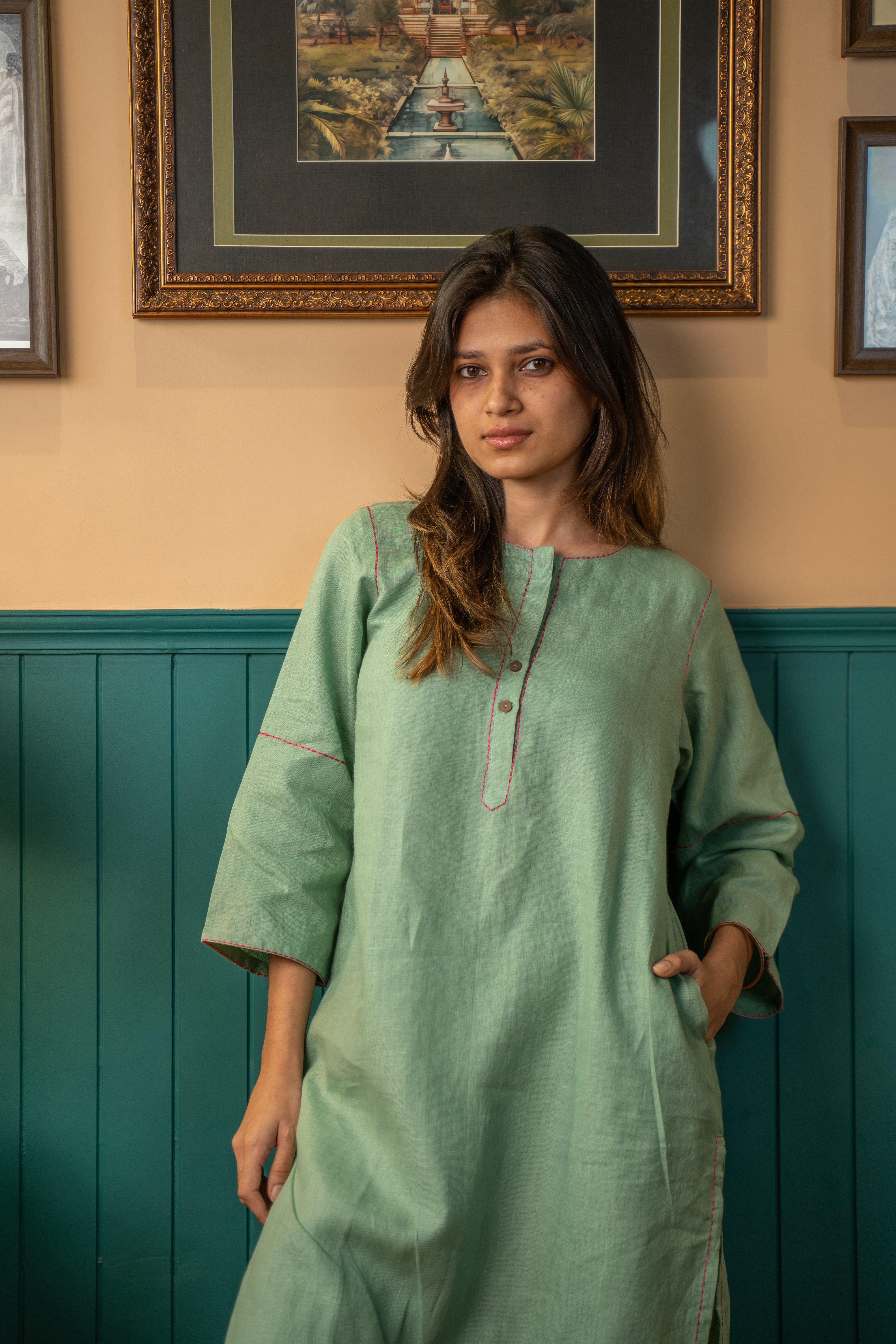 GREEN SAGA LINEN PAIR