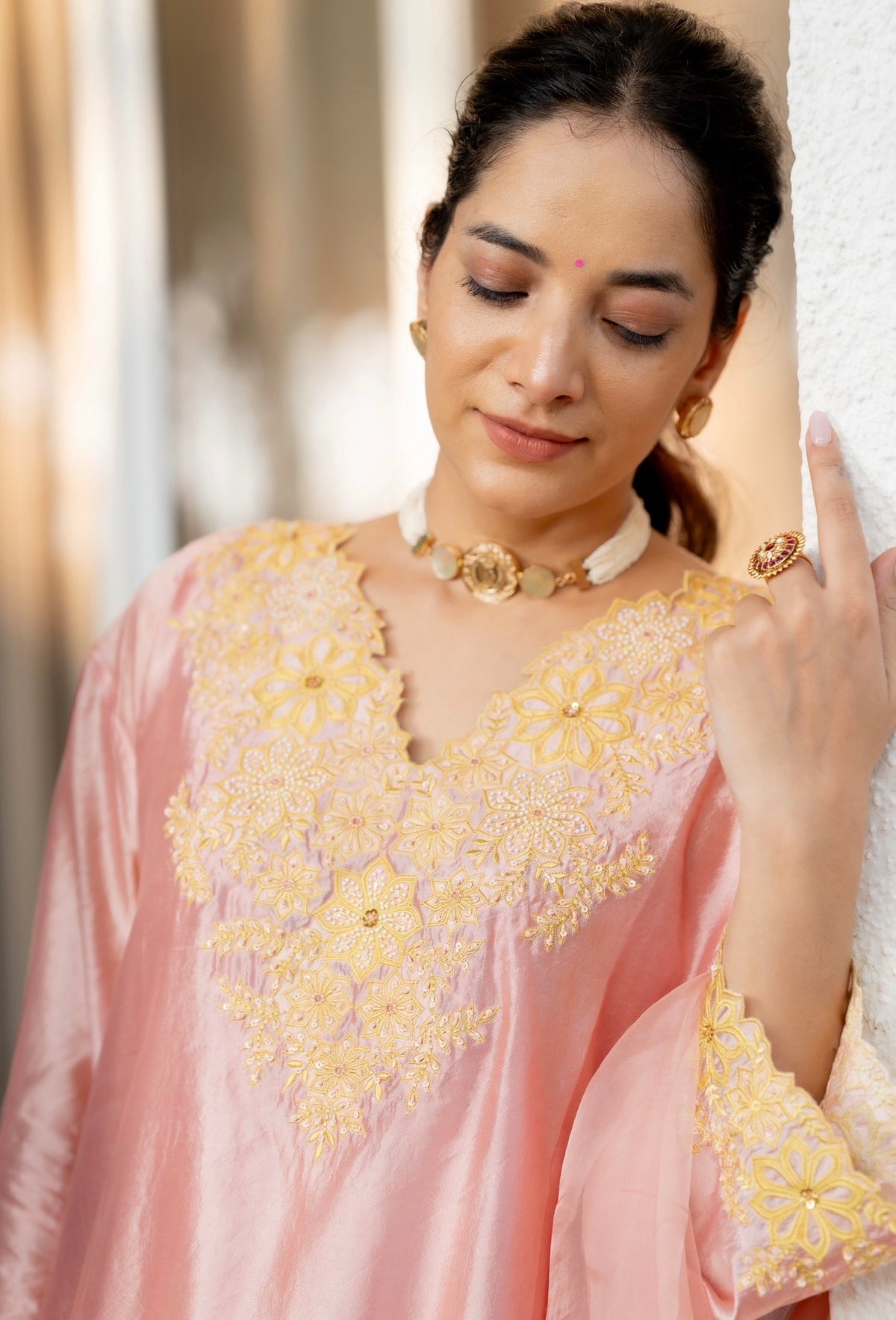 Misty Rose Pink Kora Silk Set