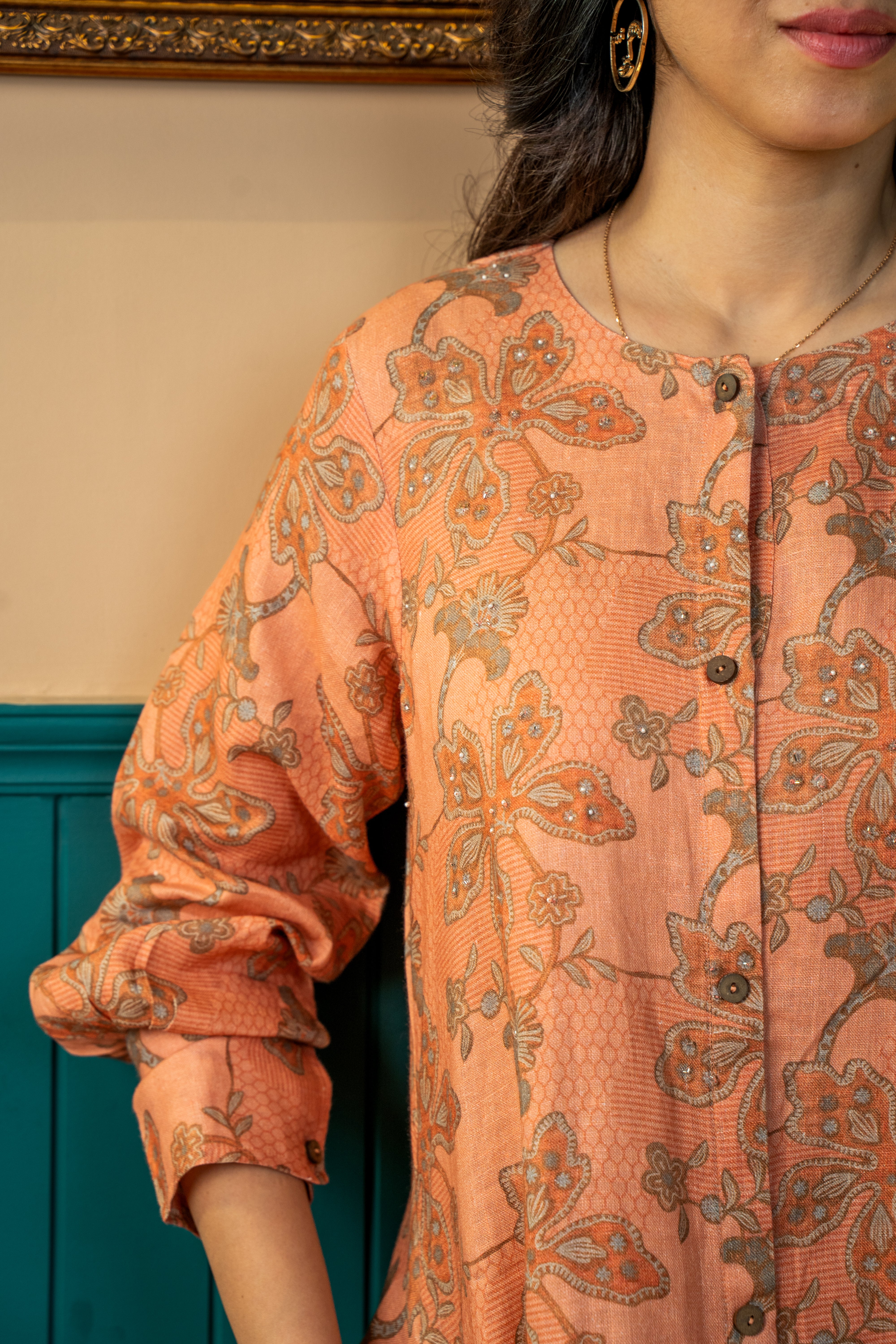 PEACH PRINTED LINEN PAIR