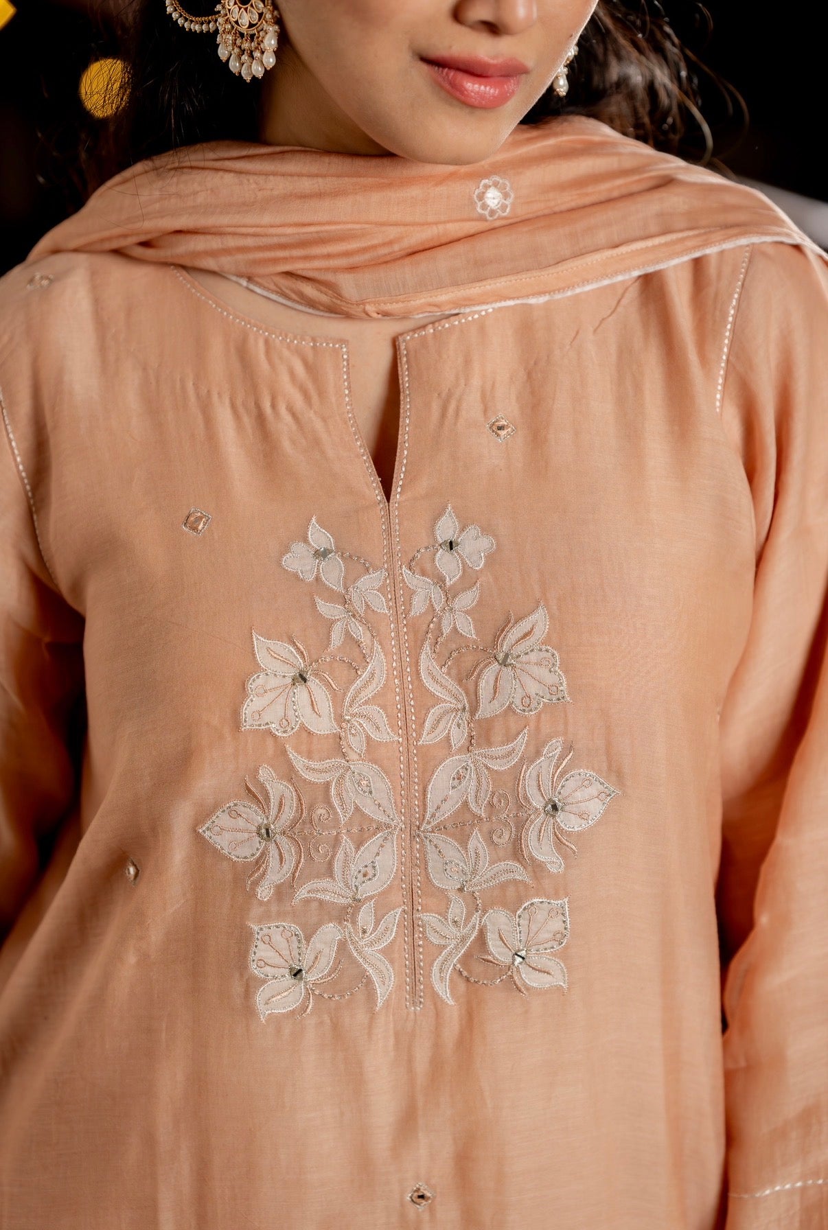 Almond Beige chanderi silk set