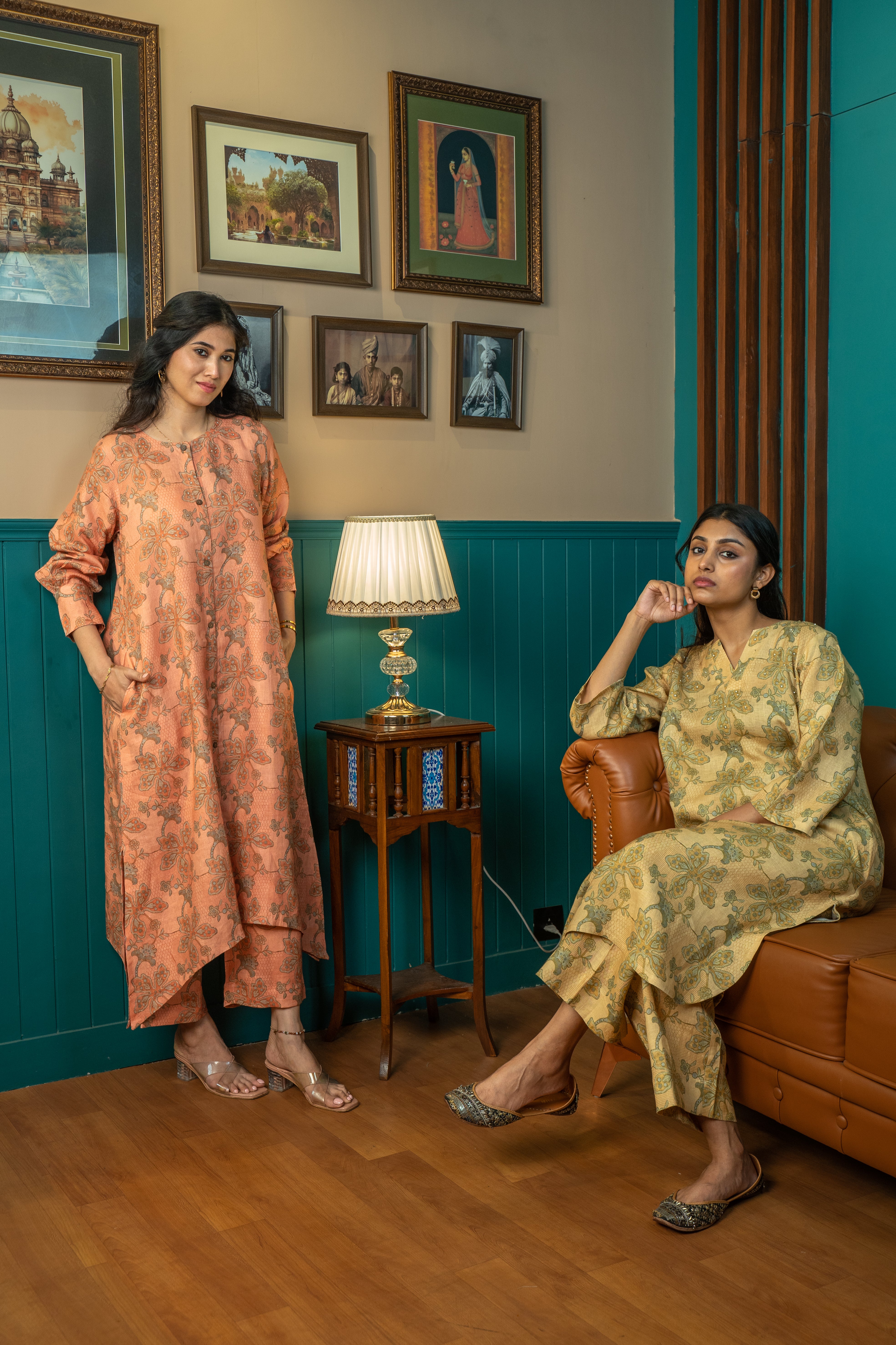 PEACH PRINTED LINEN PAIR