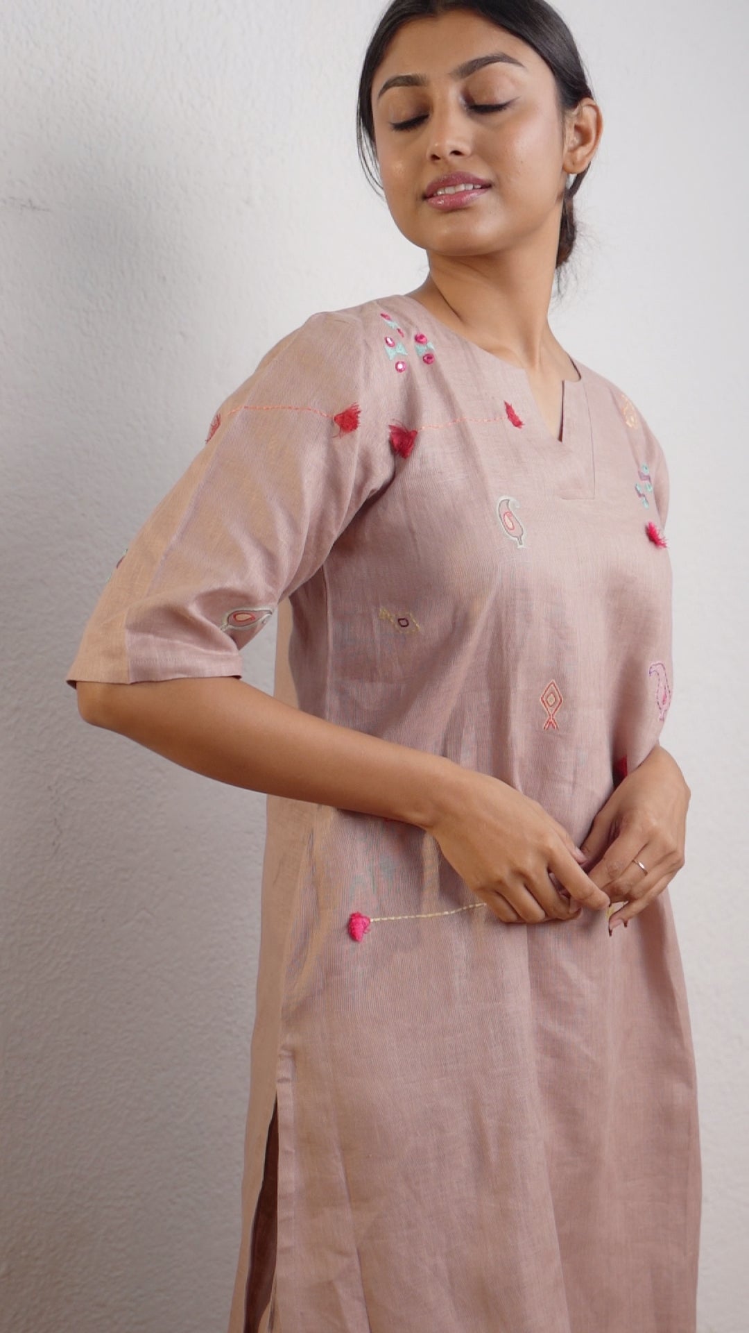 ROSE TAUPE LINEN KURTA PANT