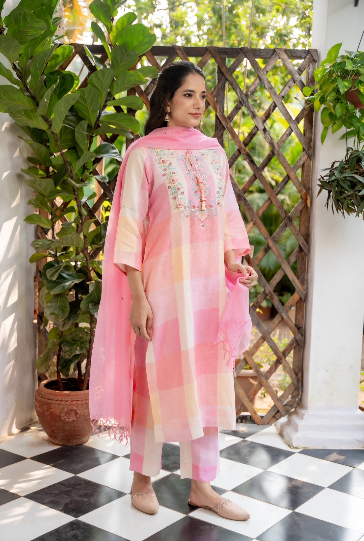 Cherry Blossom Linen Kurta Set