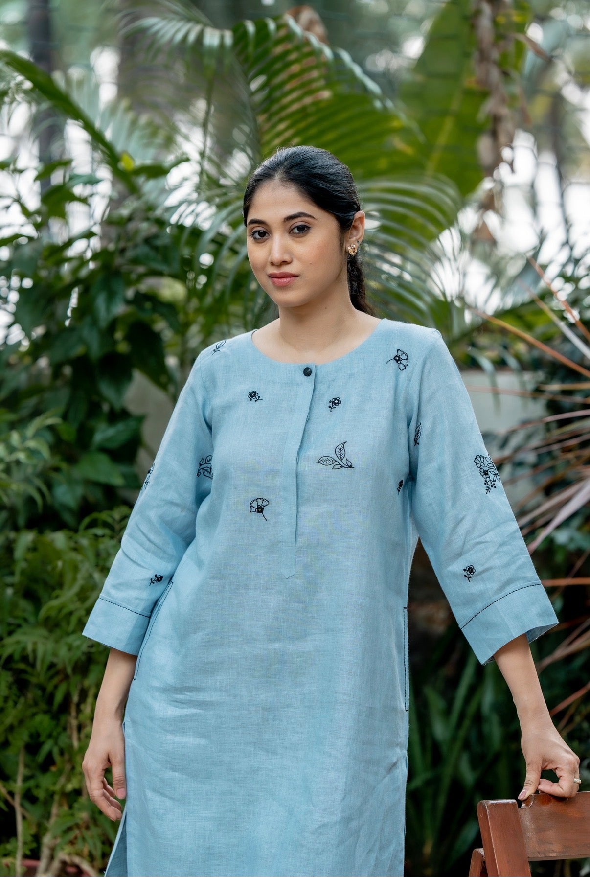 Azure Blue-Black Linen Pair
