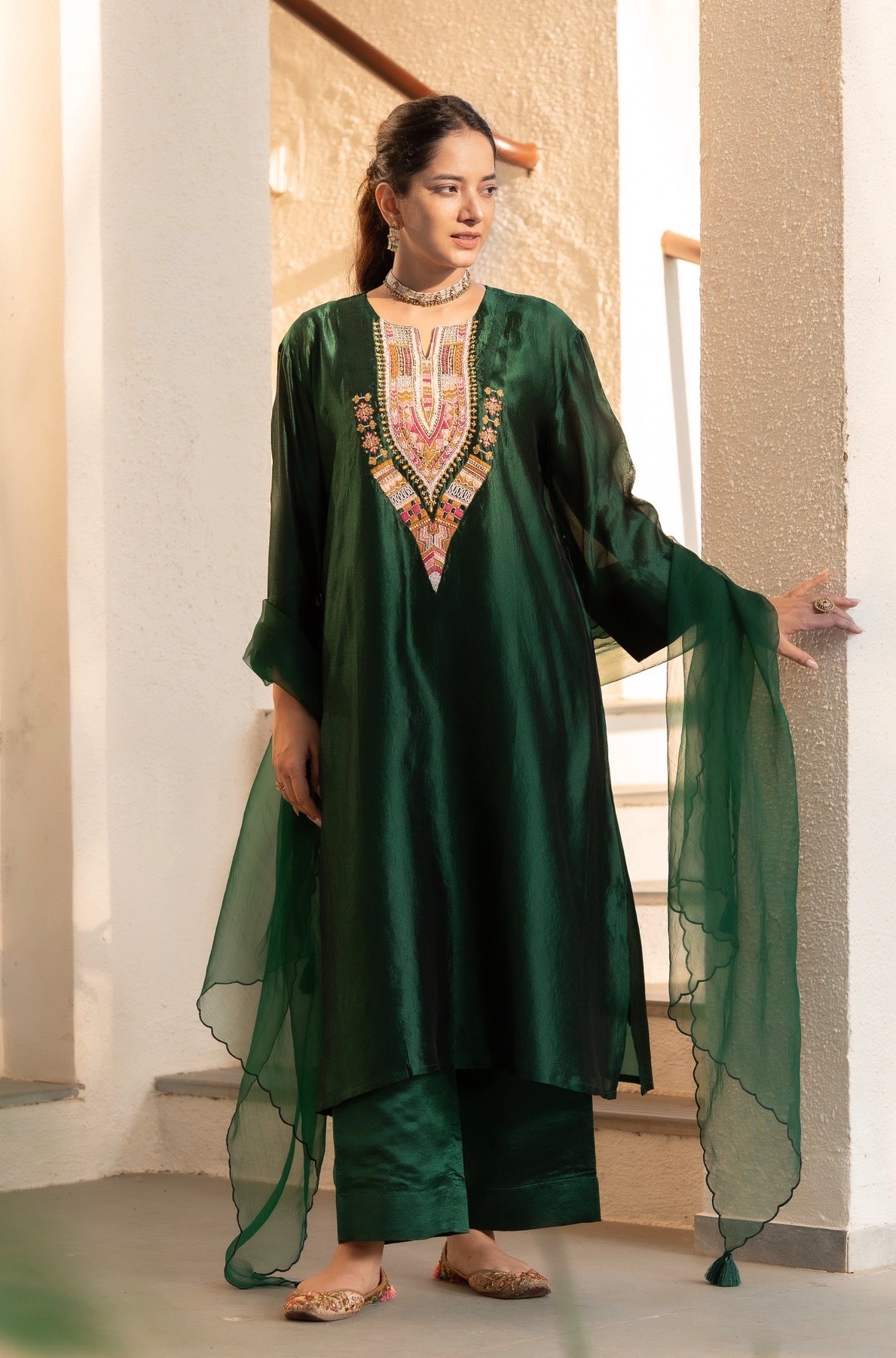 Phthalo Green Kora silk Set