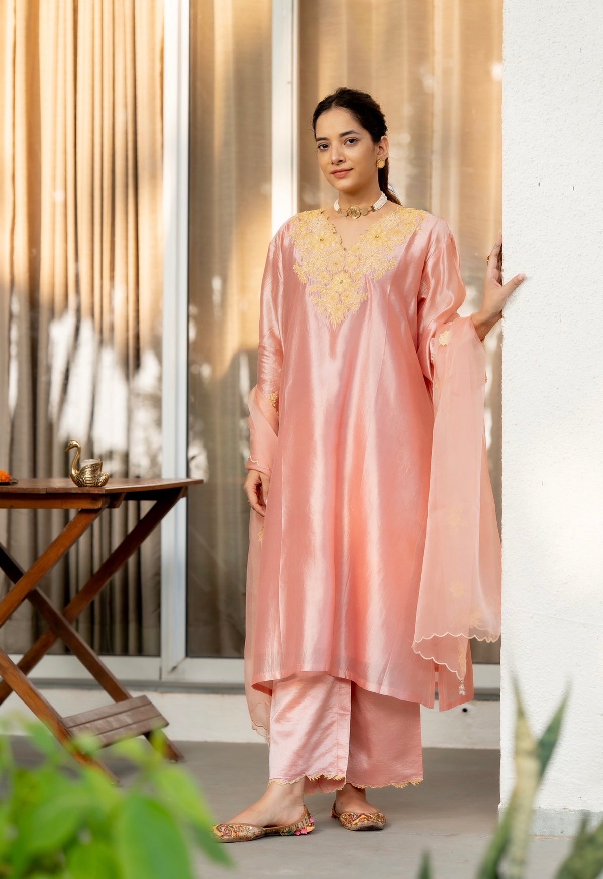 Misty Rose Pink Kora Silk Set