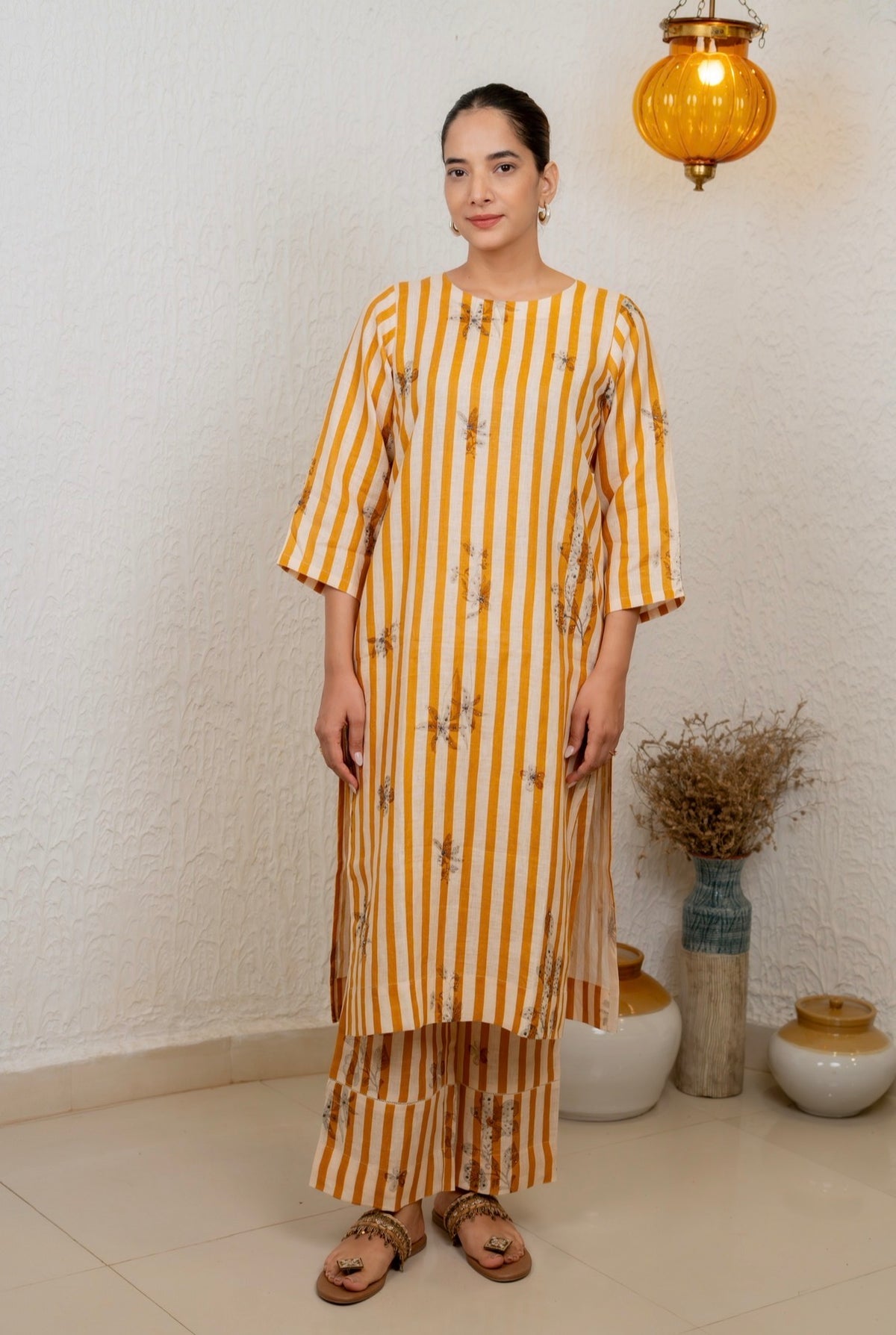 Stripe Tribe Mustard Linen Pair