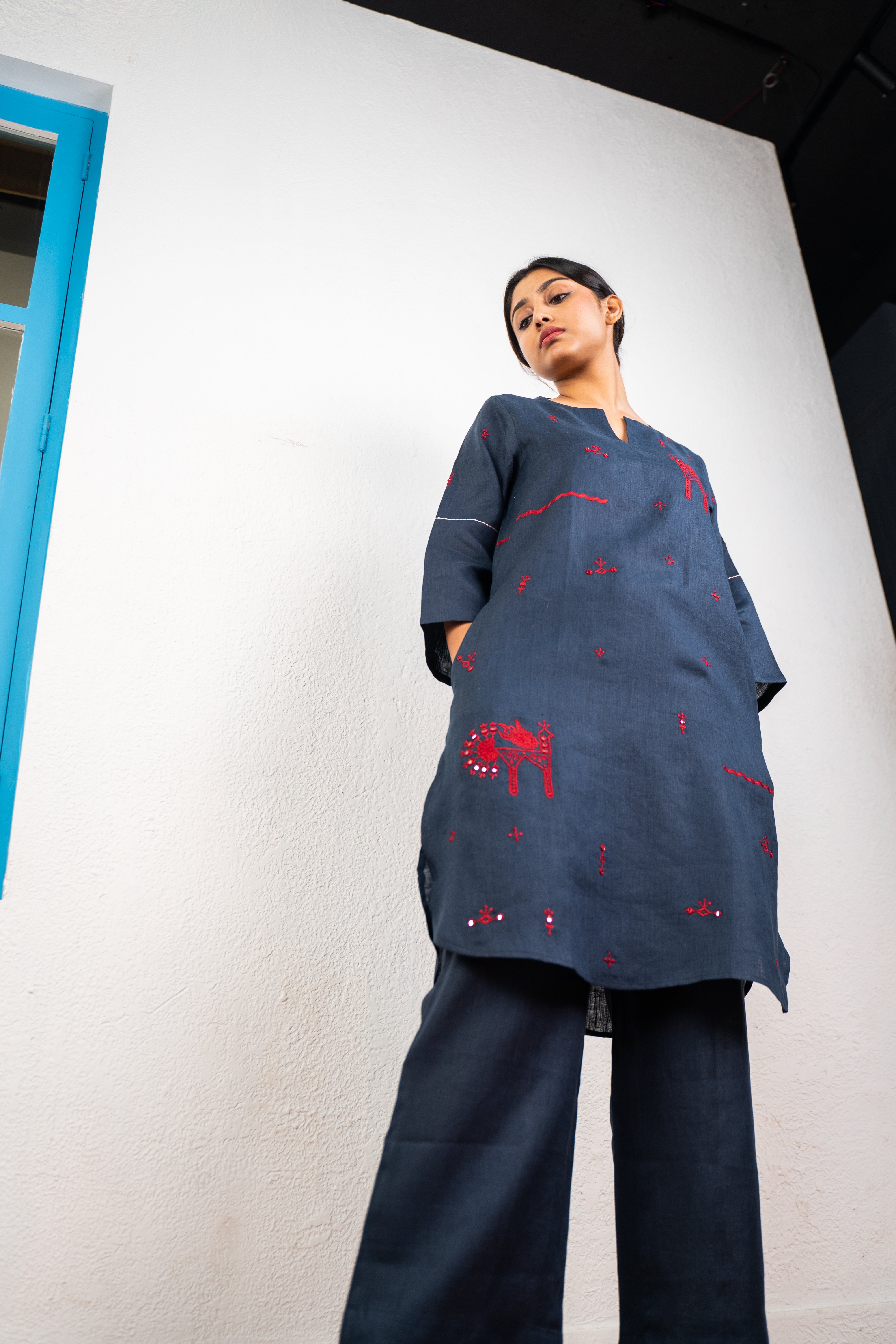 NIGHT BLUE LINEN KURTA PANT