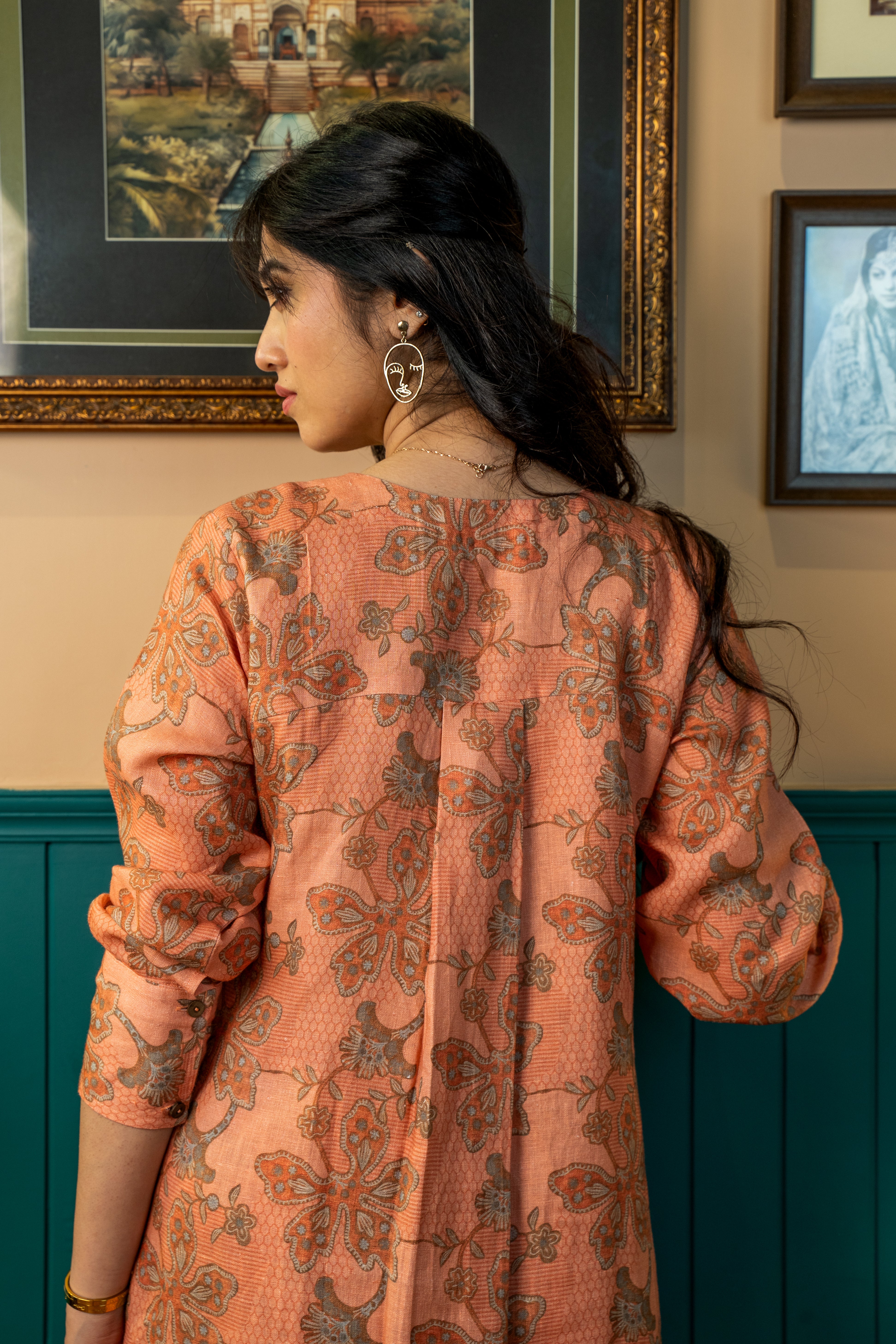 PEACH PRINTED LINEN PAIR