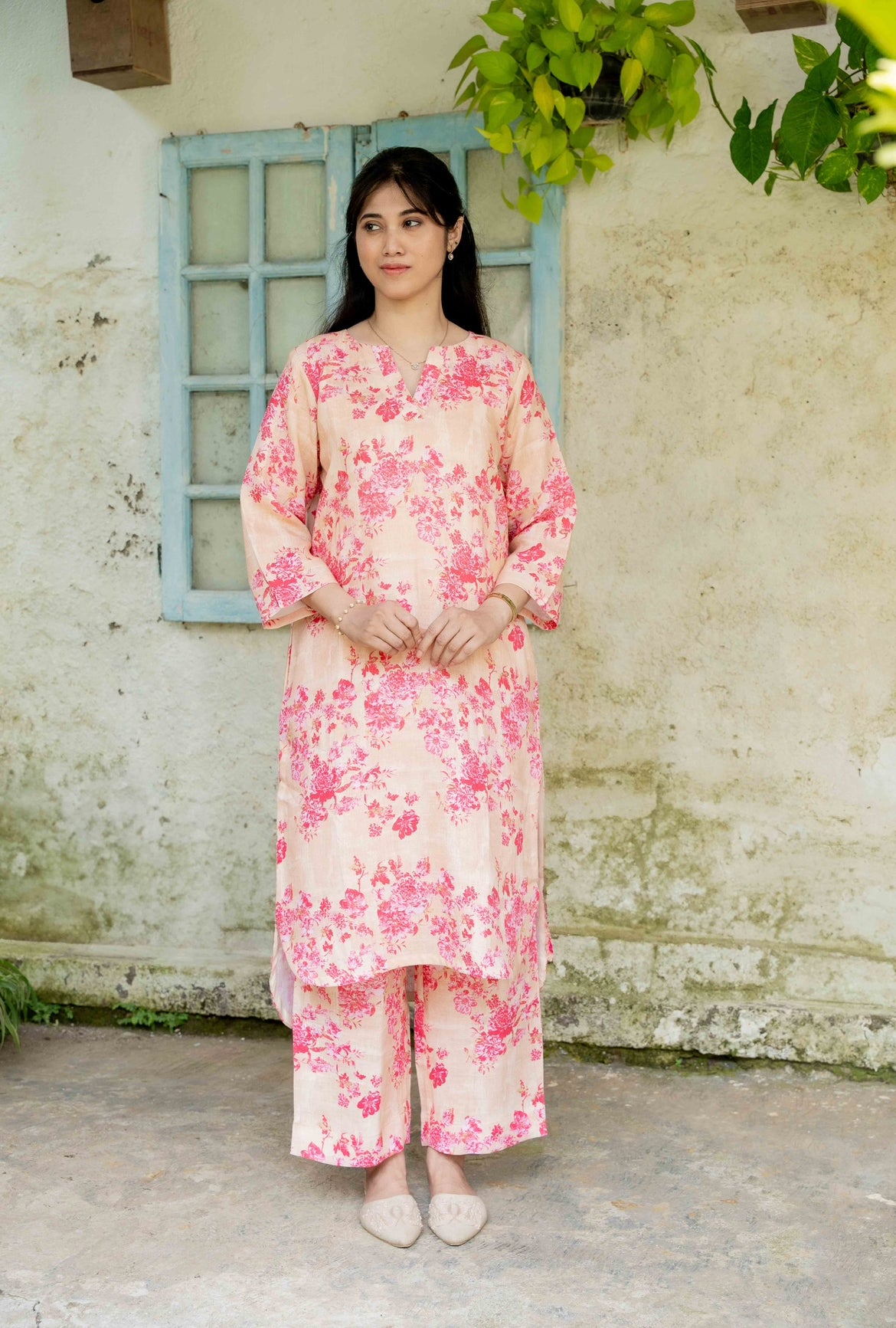 FLORAL PEACH LINEN PAIR