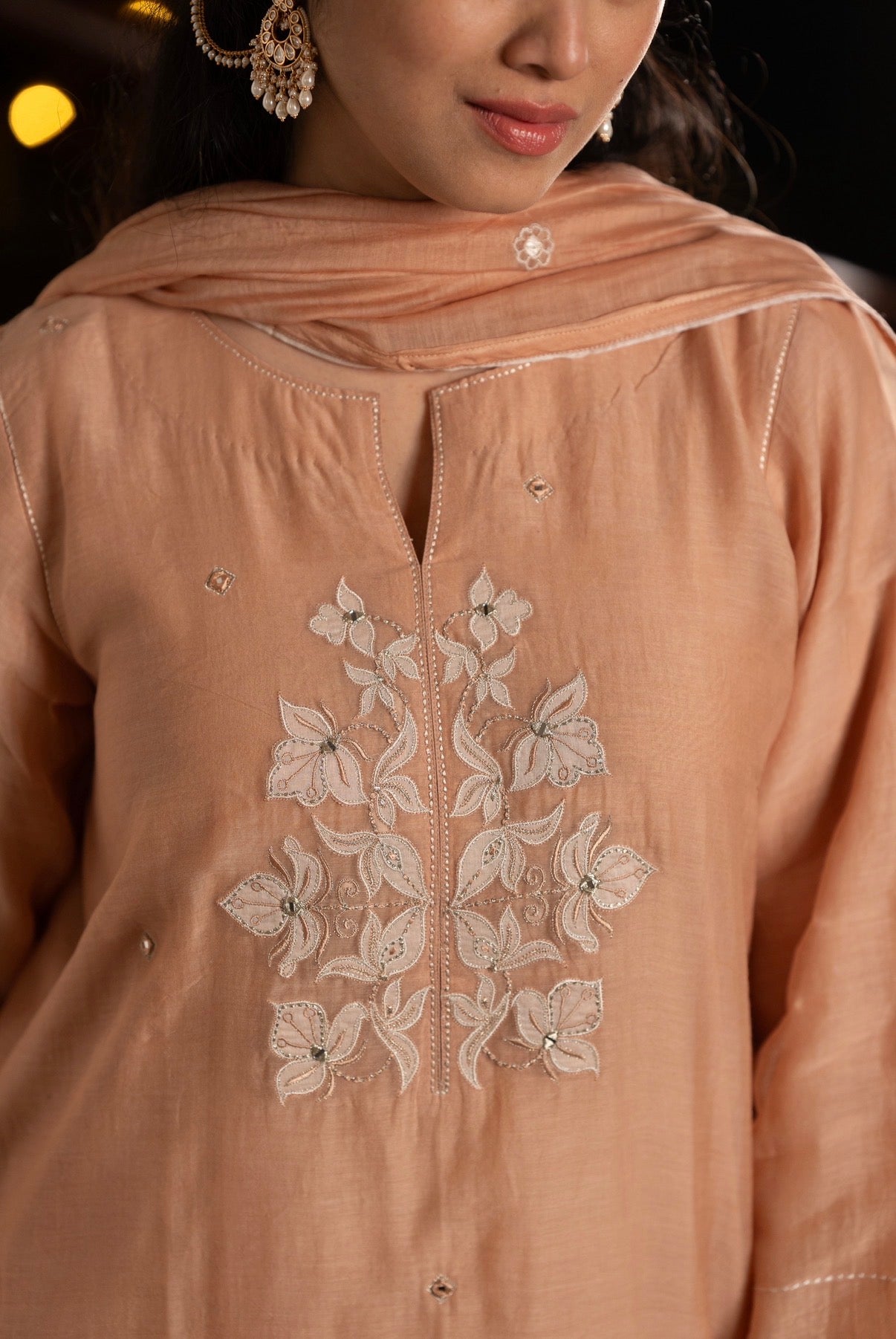 Almond Beige chanderi silk set