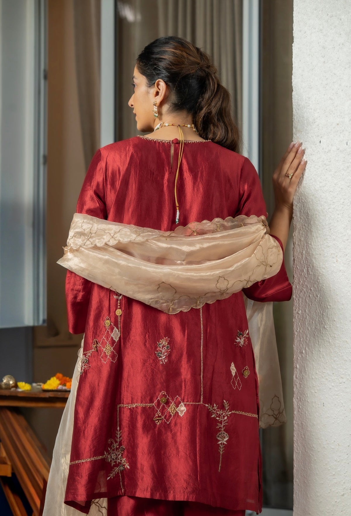 Sangria Maroon Kora Silk Set