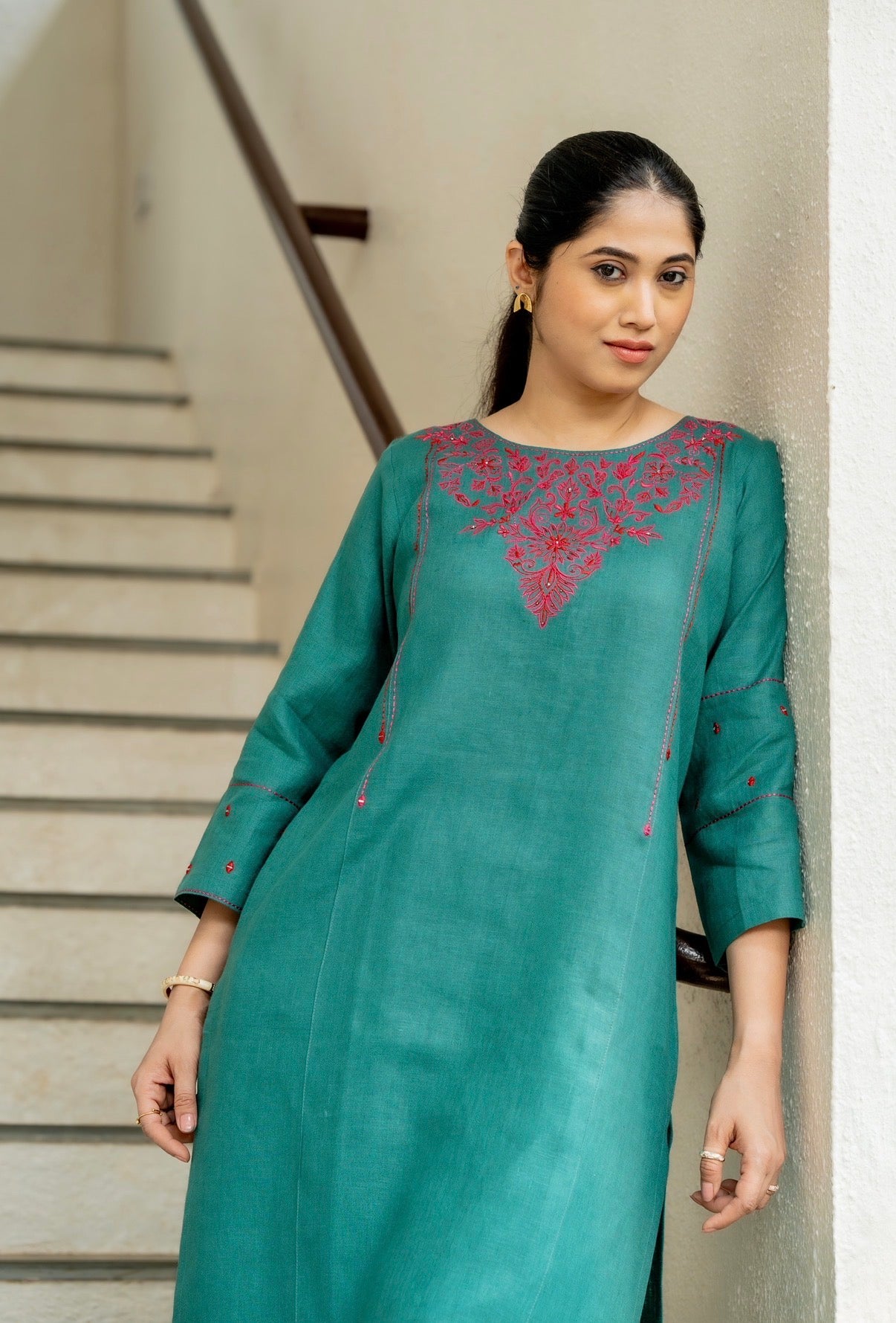 Teal Green Linen Pair