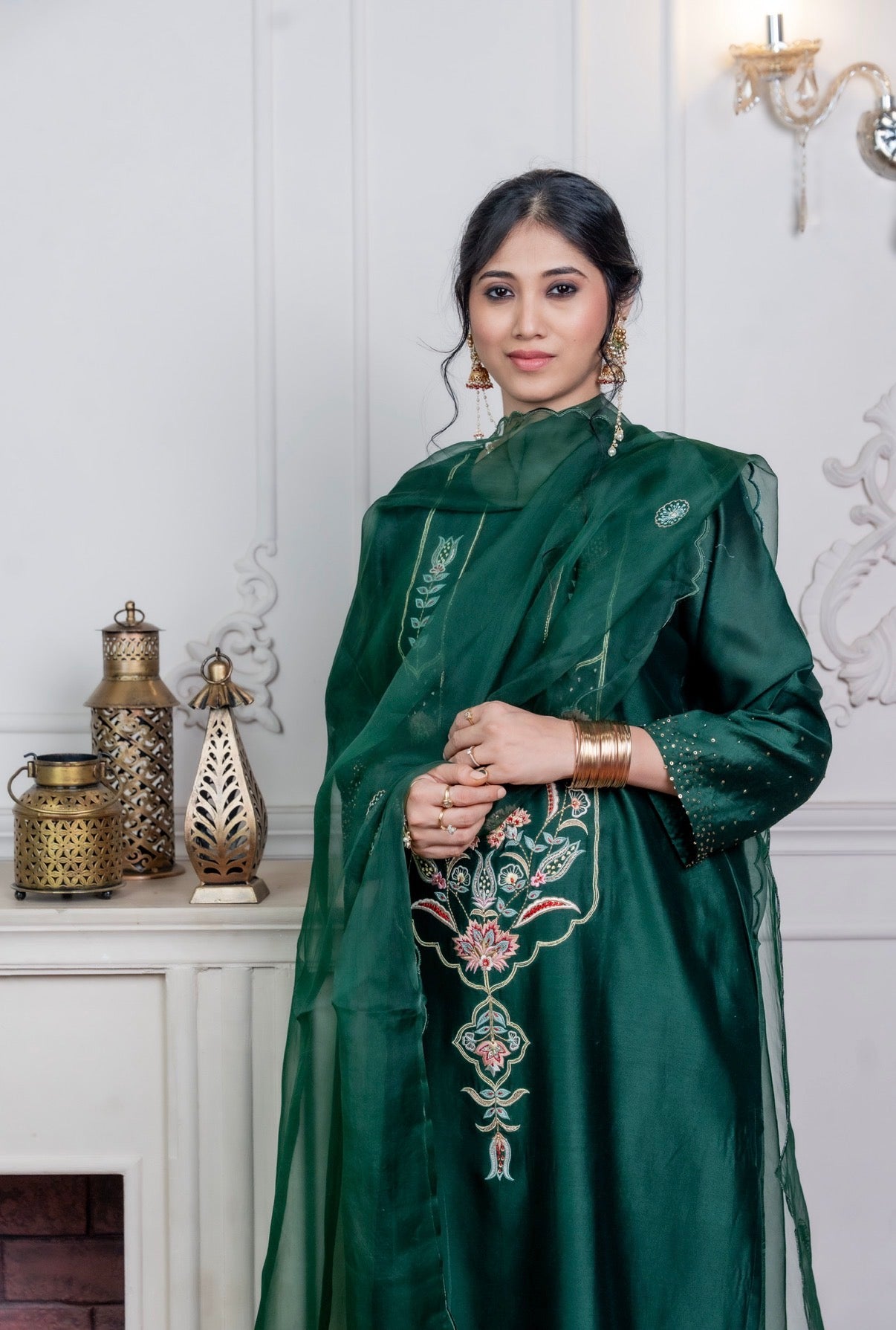 Peer Green Chanderi Silk Set