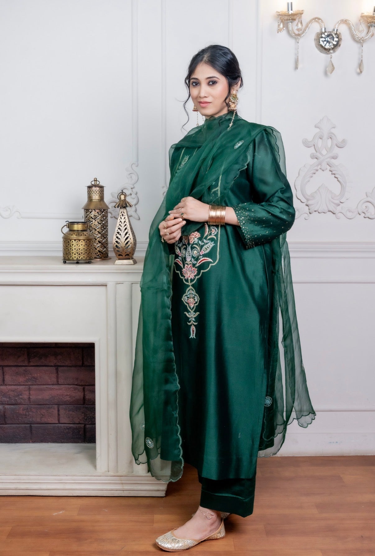 Peer Green Chanderi Silk Set