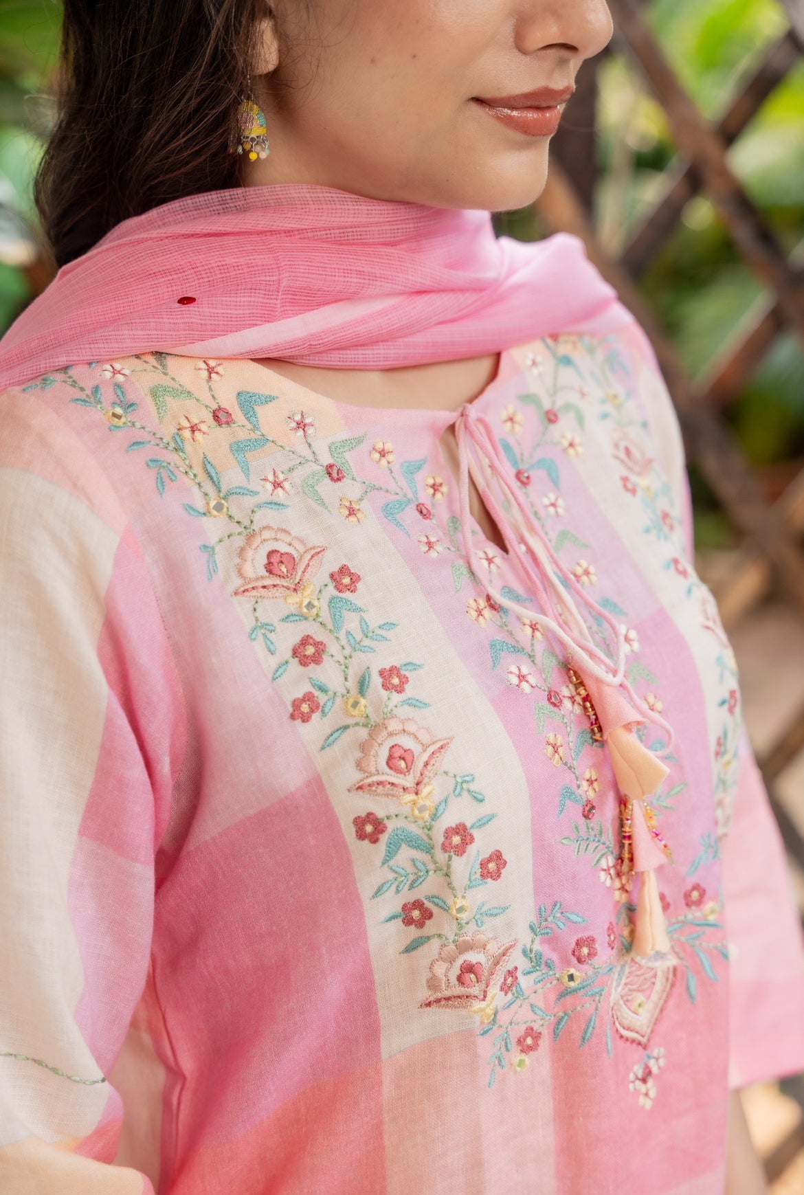 Cherry Blossom Linen Kurta Set