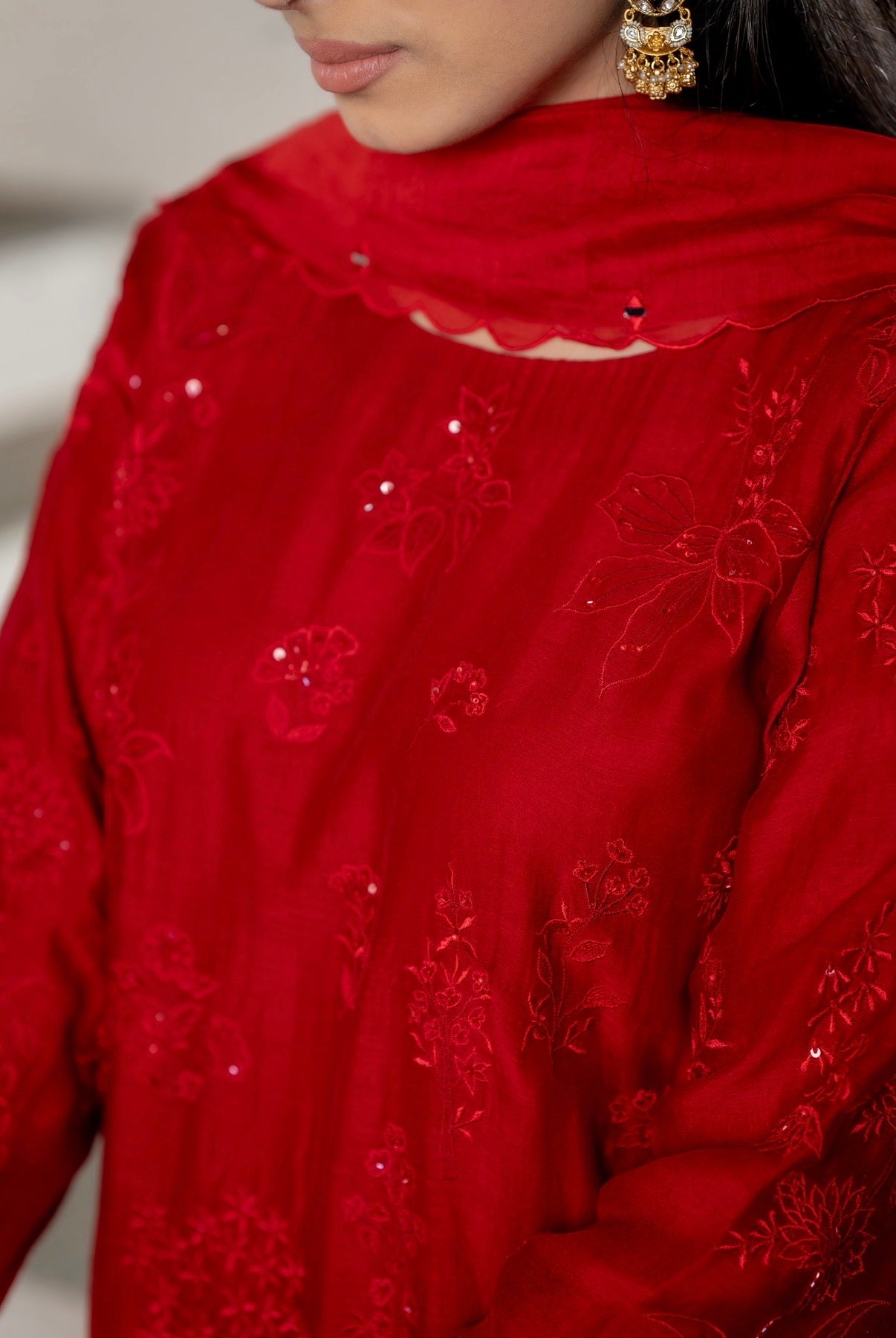Scarlet Red Chanderi Silk Set