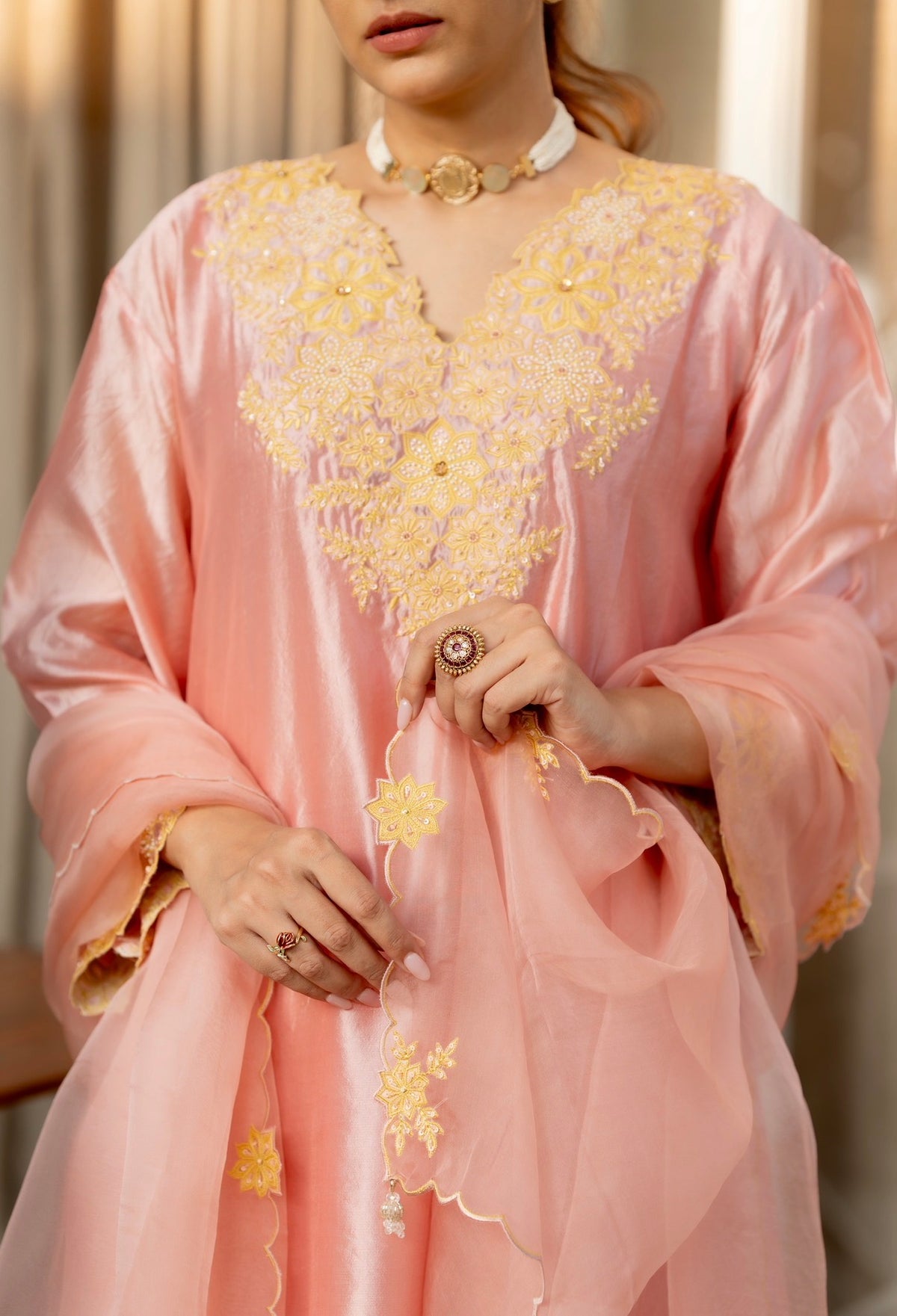 Misty Rose Pink Kora Silk Set