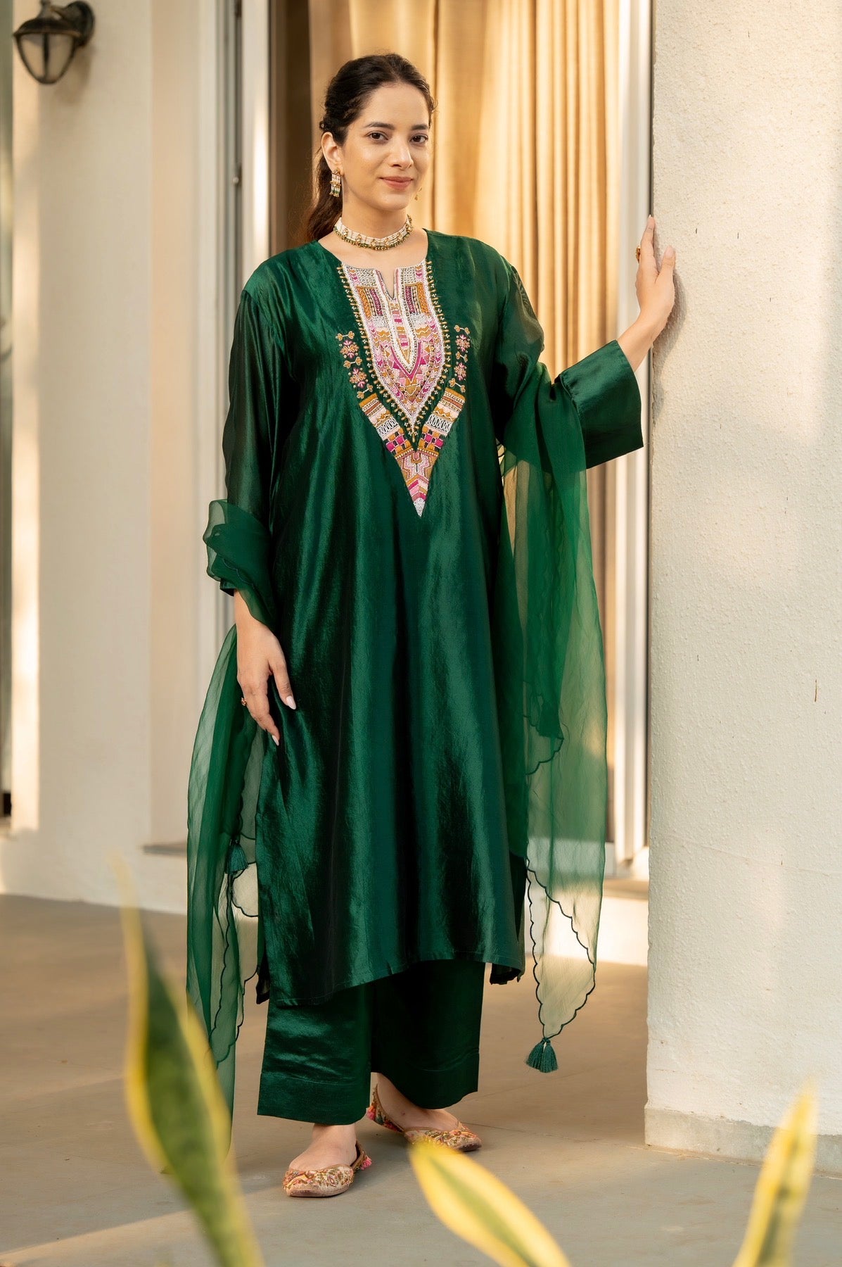Phthalo Green Kora silk Set