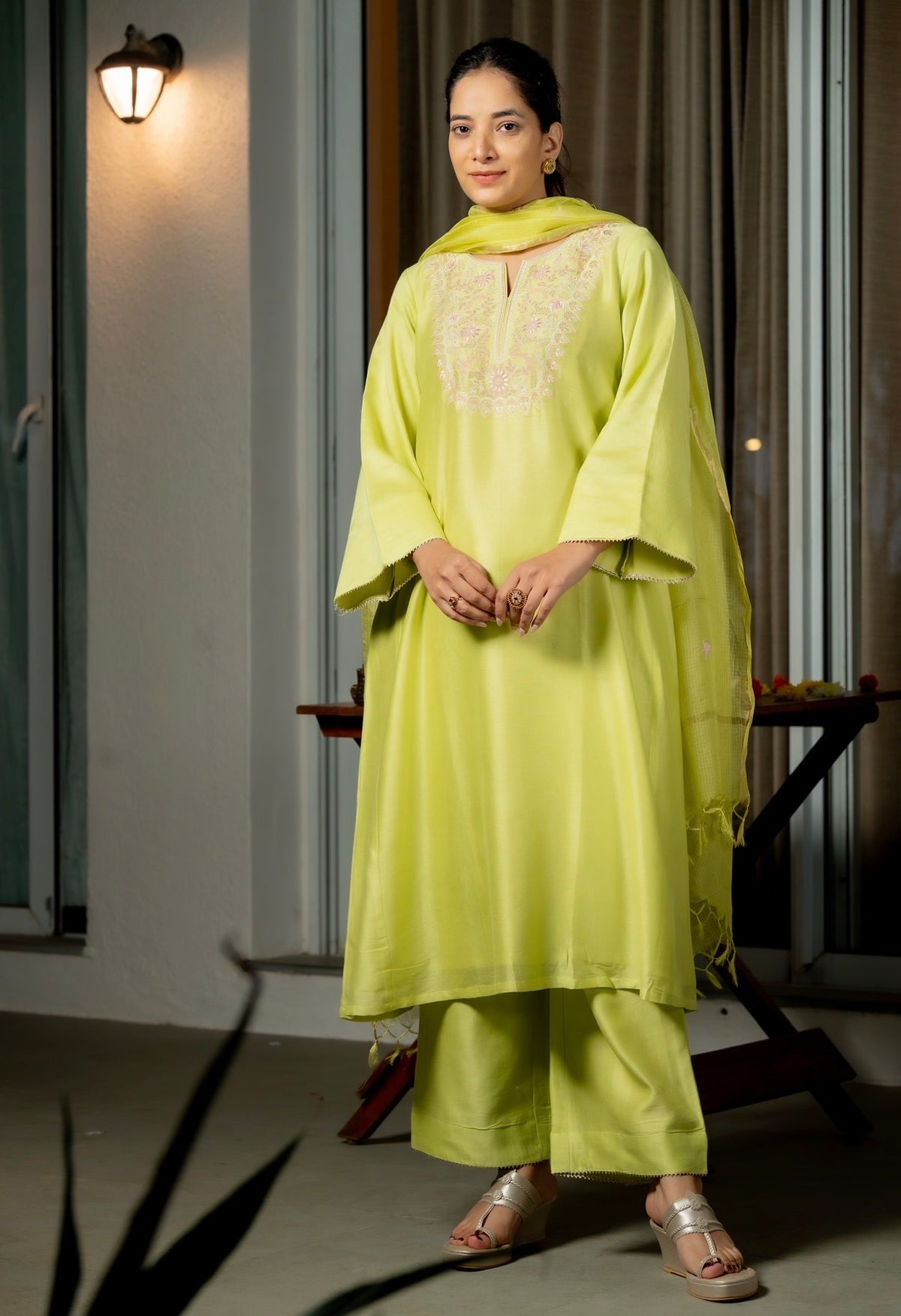 Pear Green Chanderi Silk Set