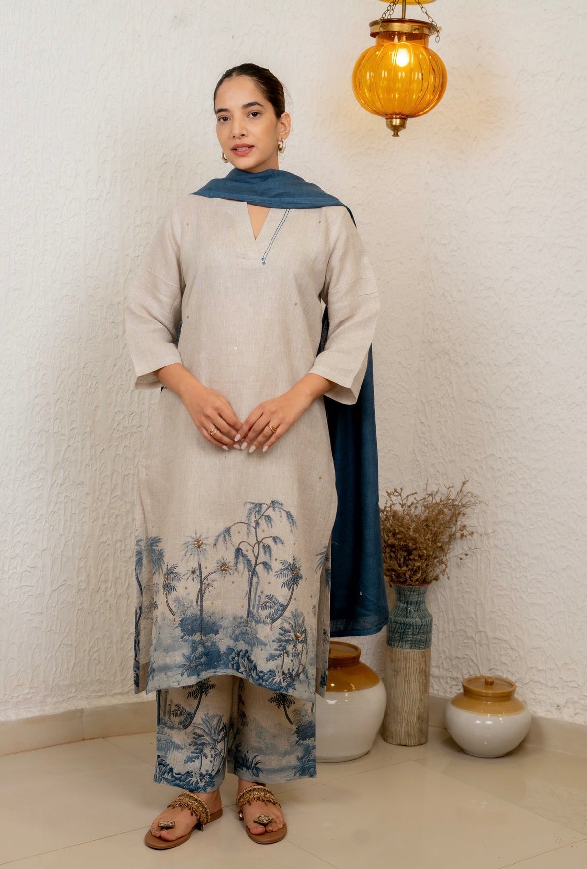 Natural Indigo Linen Set