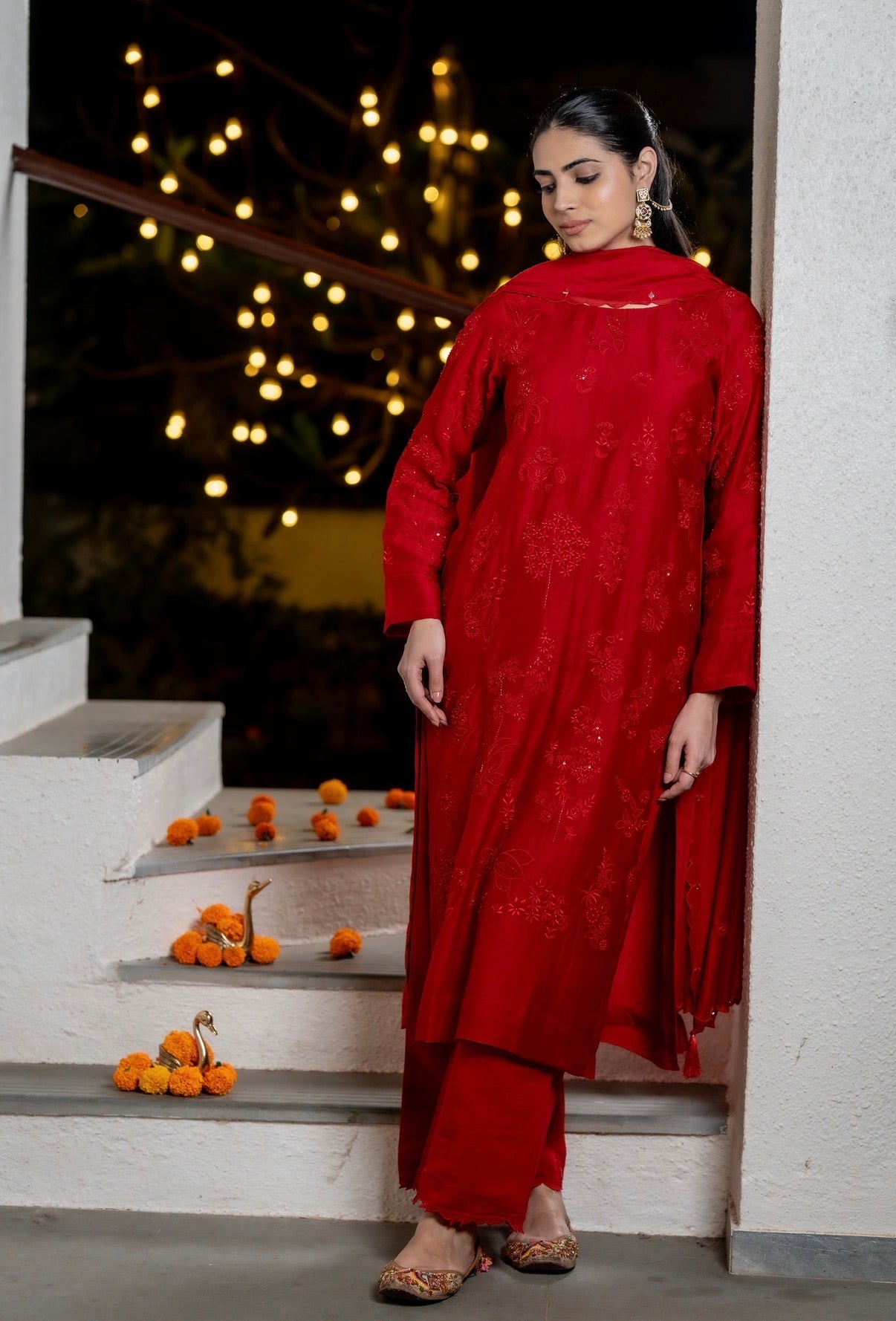Scarlet Red Chanderi Silk Set