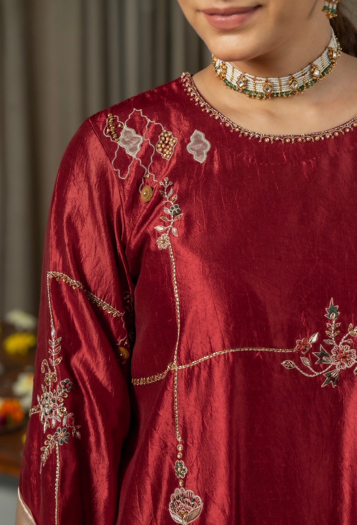 Sangria Maroon Kora Silk Set