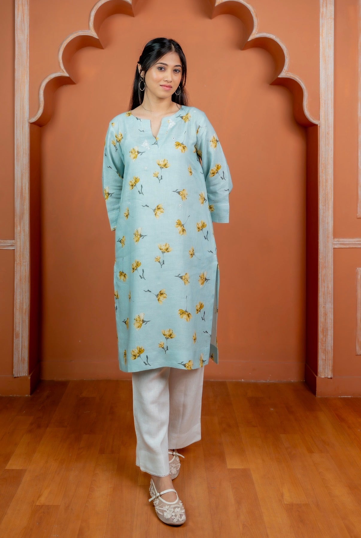 Teal Blue Linen Pair