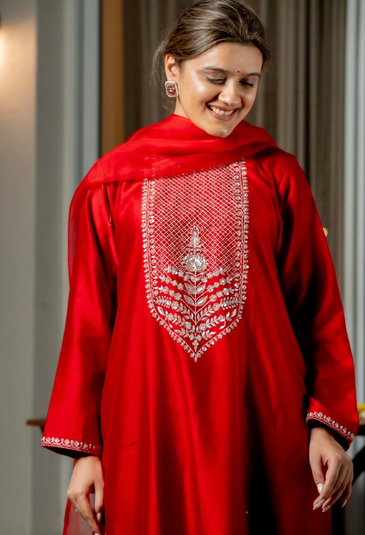 Crimson Red Chanderi Silk Set