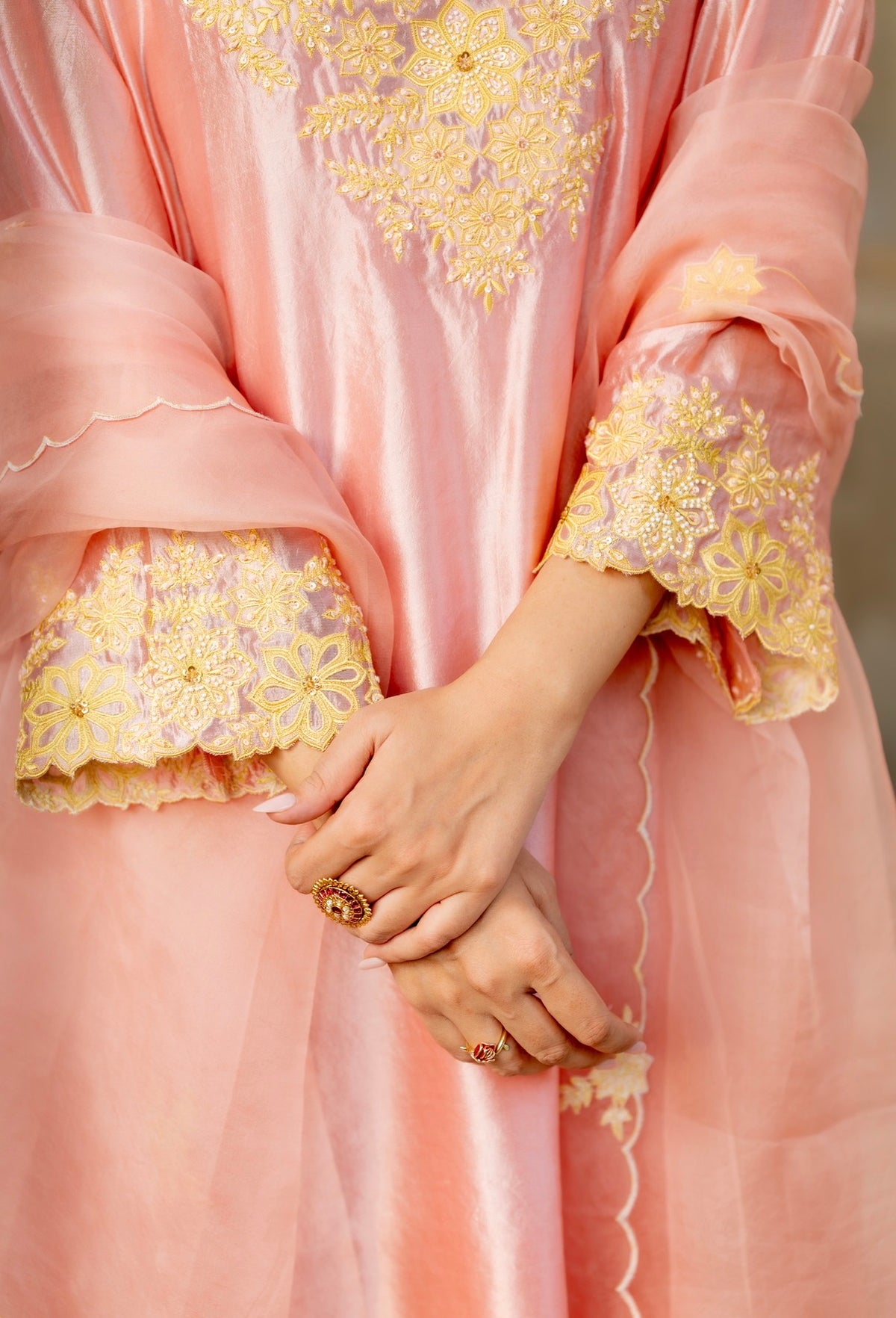 Misty Rose Pink Kora Silk Set