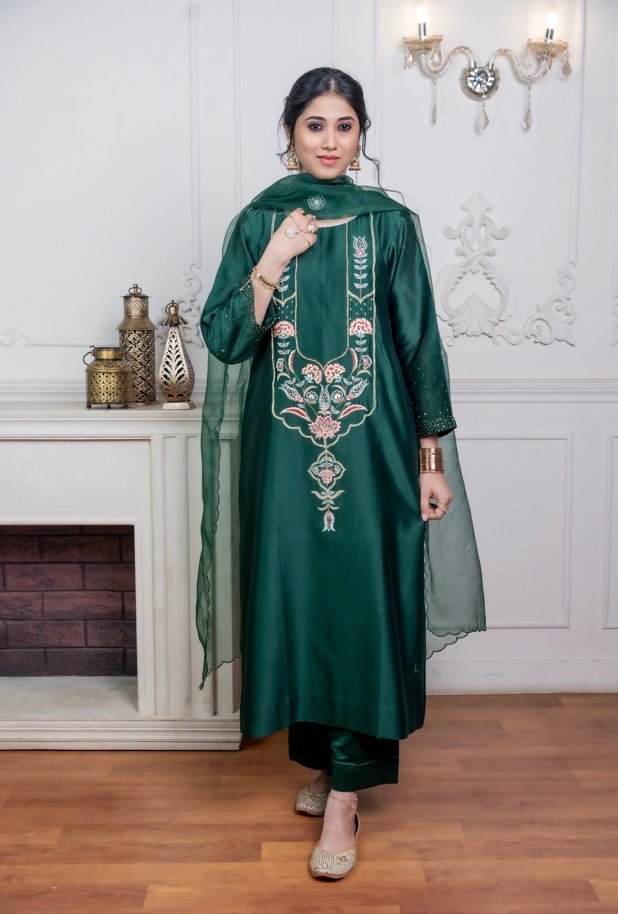 Peer Green Chanderi Silk Set