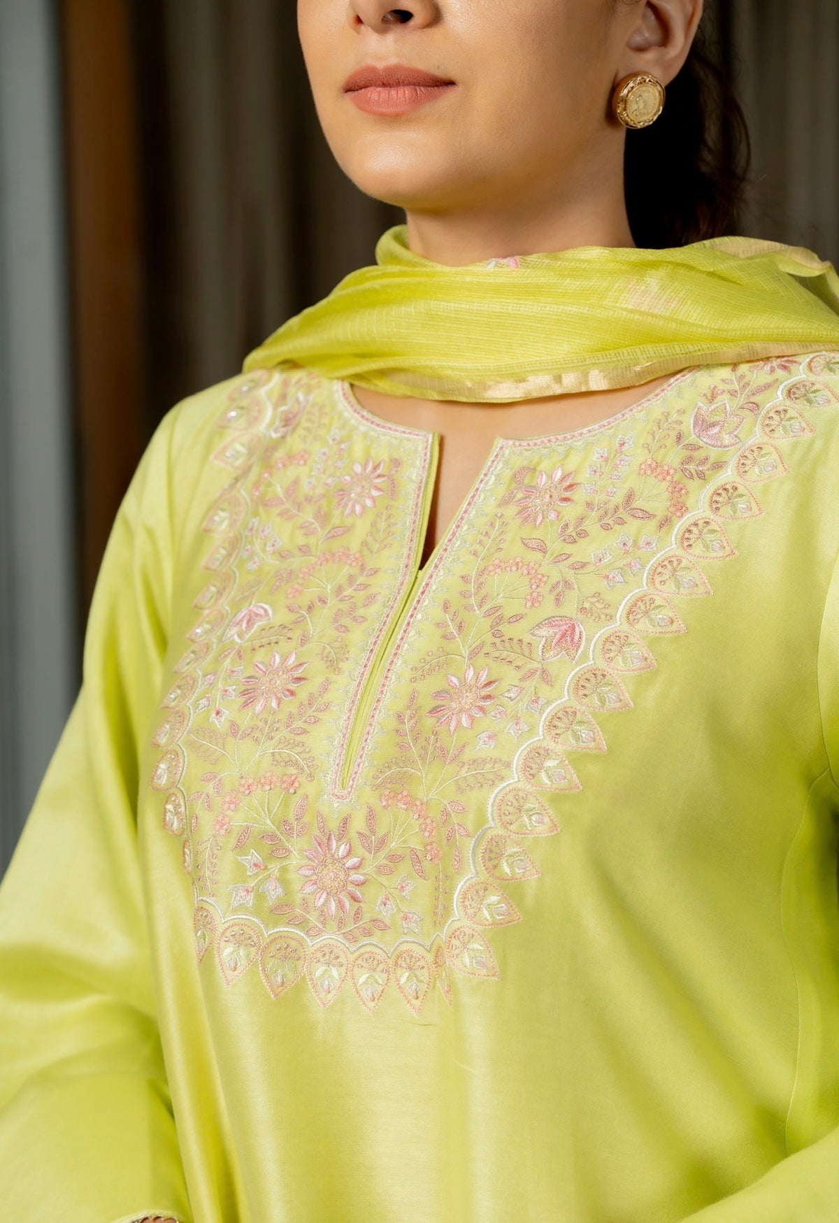 Pear Green Chanderi Silk Set