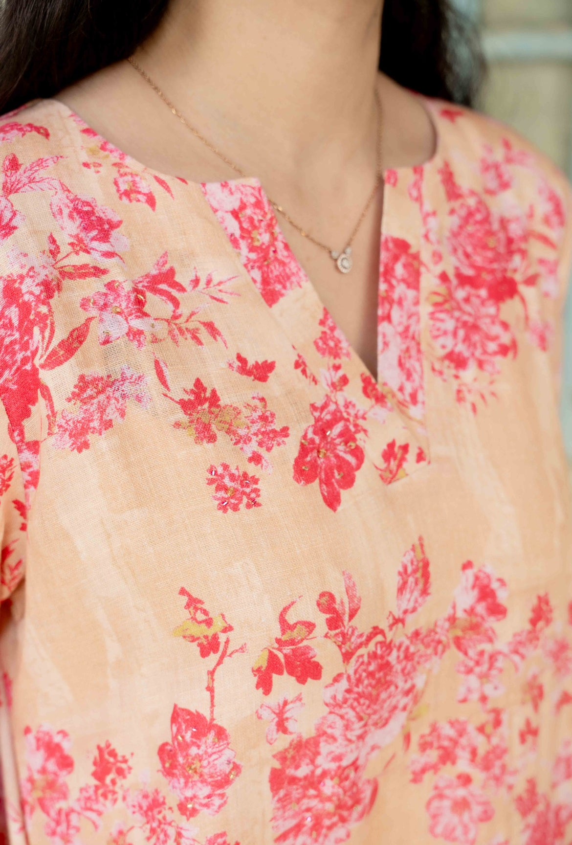 FLORAL PEACH LINEN PAIR