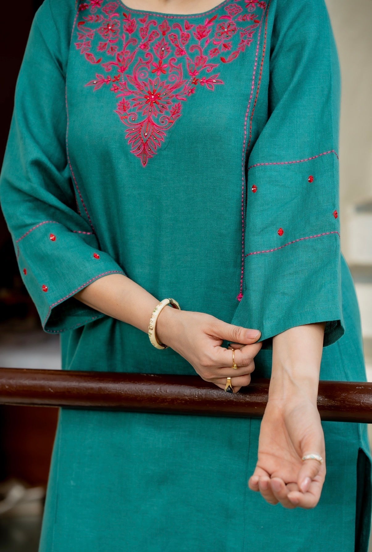 Teal Green Linen Pair