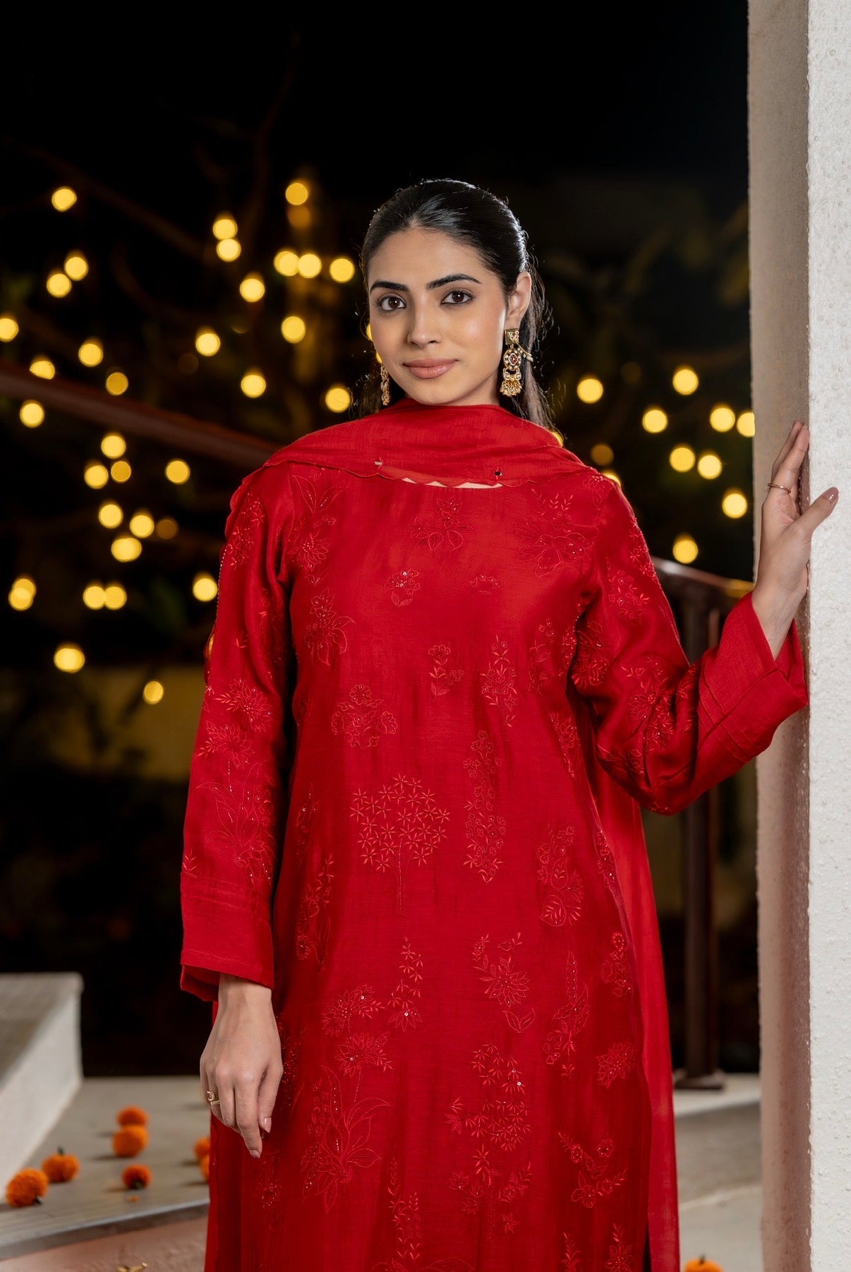 Scarlet Red Chanderi Silk Set