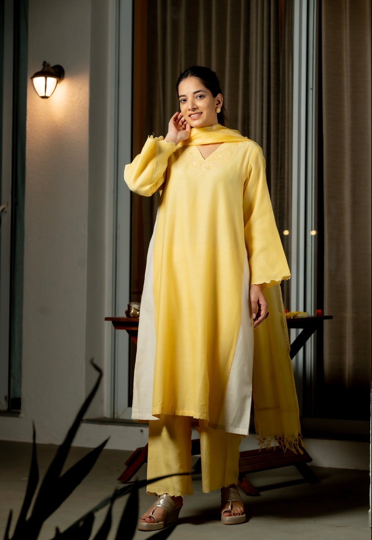 Sunflower Mul Chanderi Silk Set