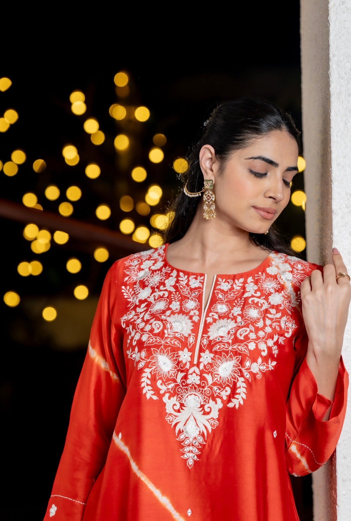 Flame Orange Lehriya Chanderi Silk Set