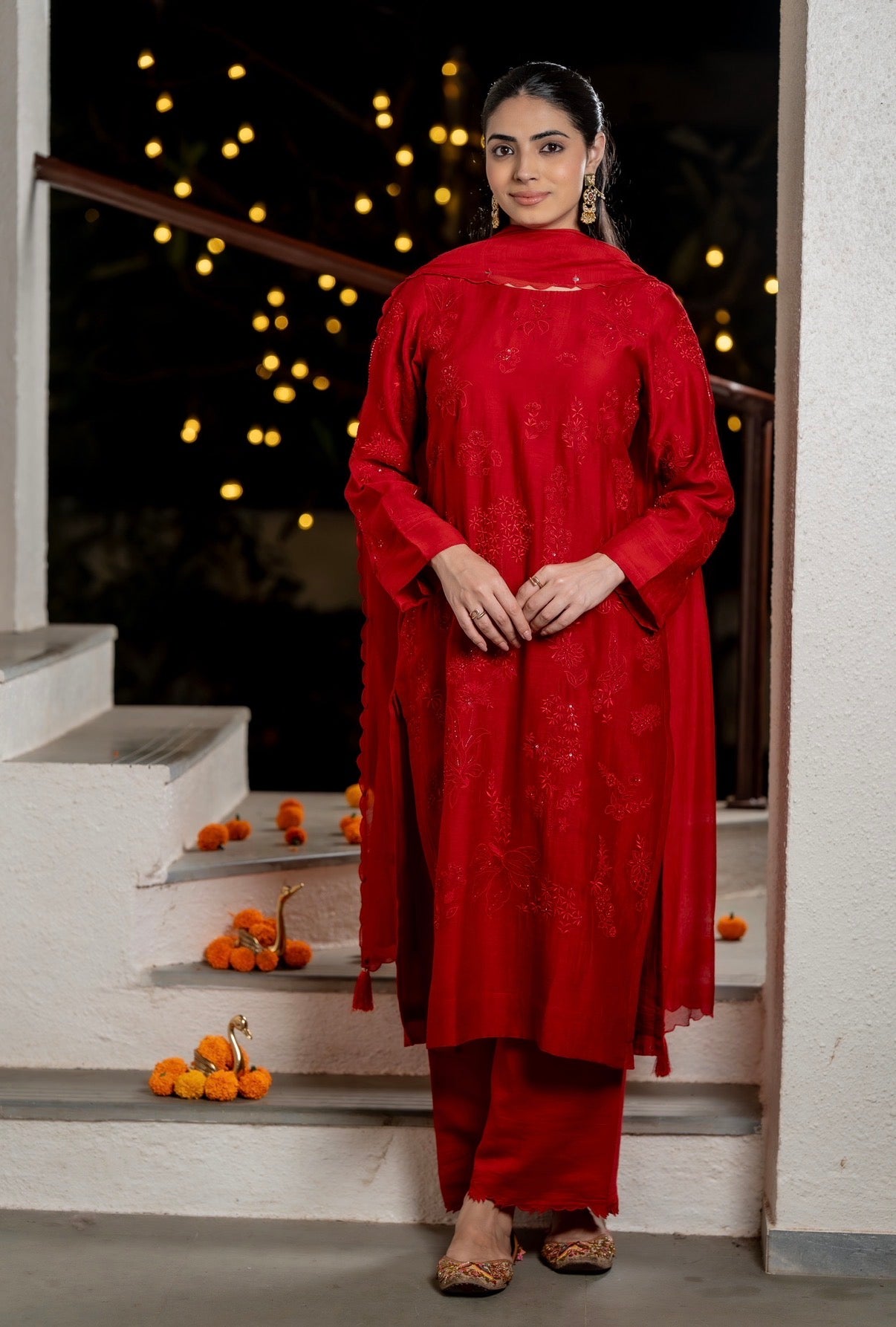 Scarlet Red Chanderi Silk Set