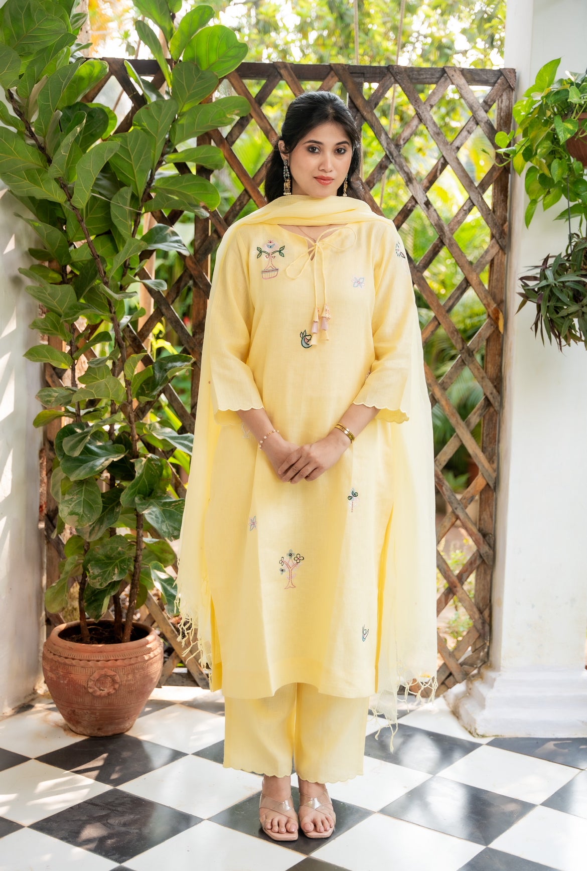 Macaroon Lime Linen Kurta Set