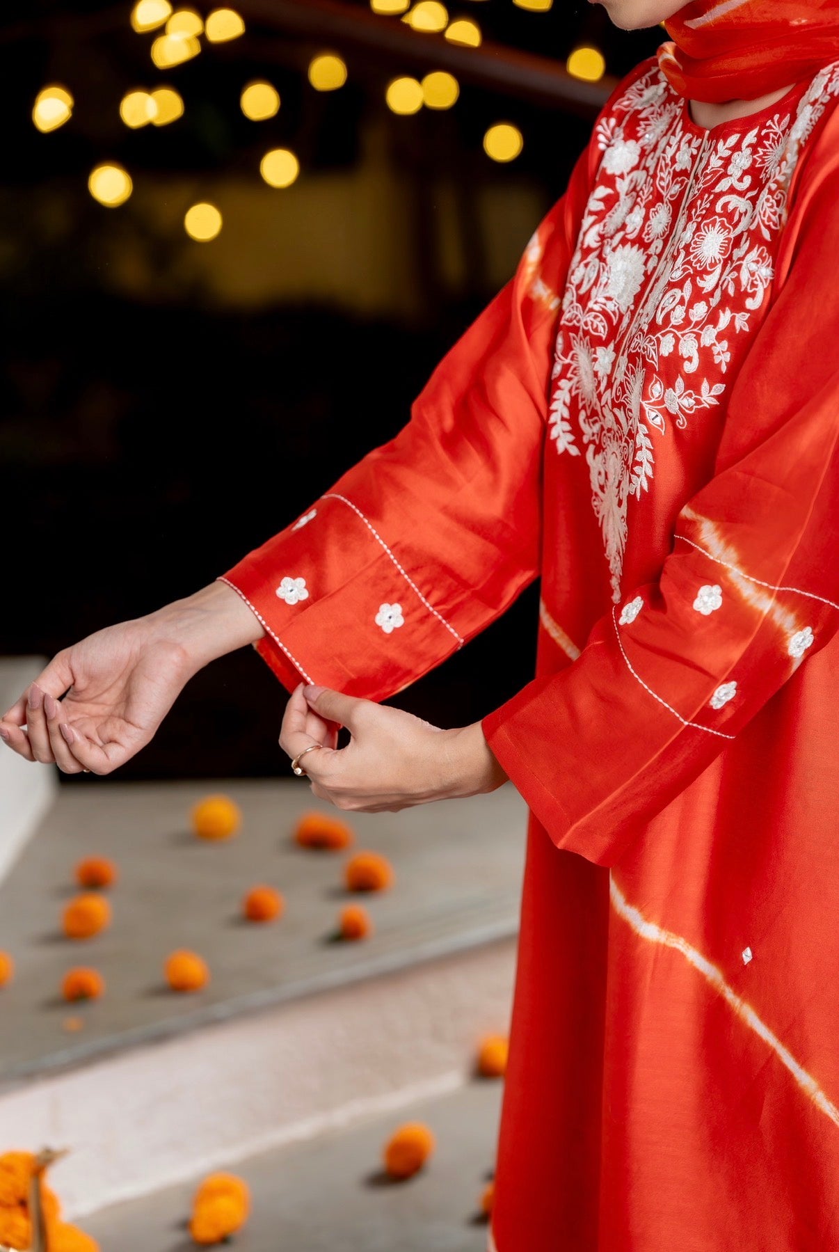 Flame Orange Lehriya Chanderi Silk Set