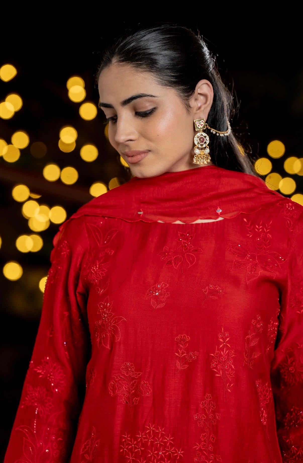 Scarlet Red Chanderi Silk Set