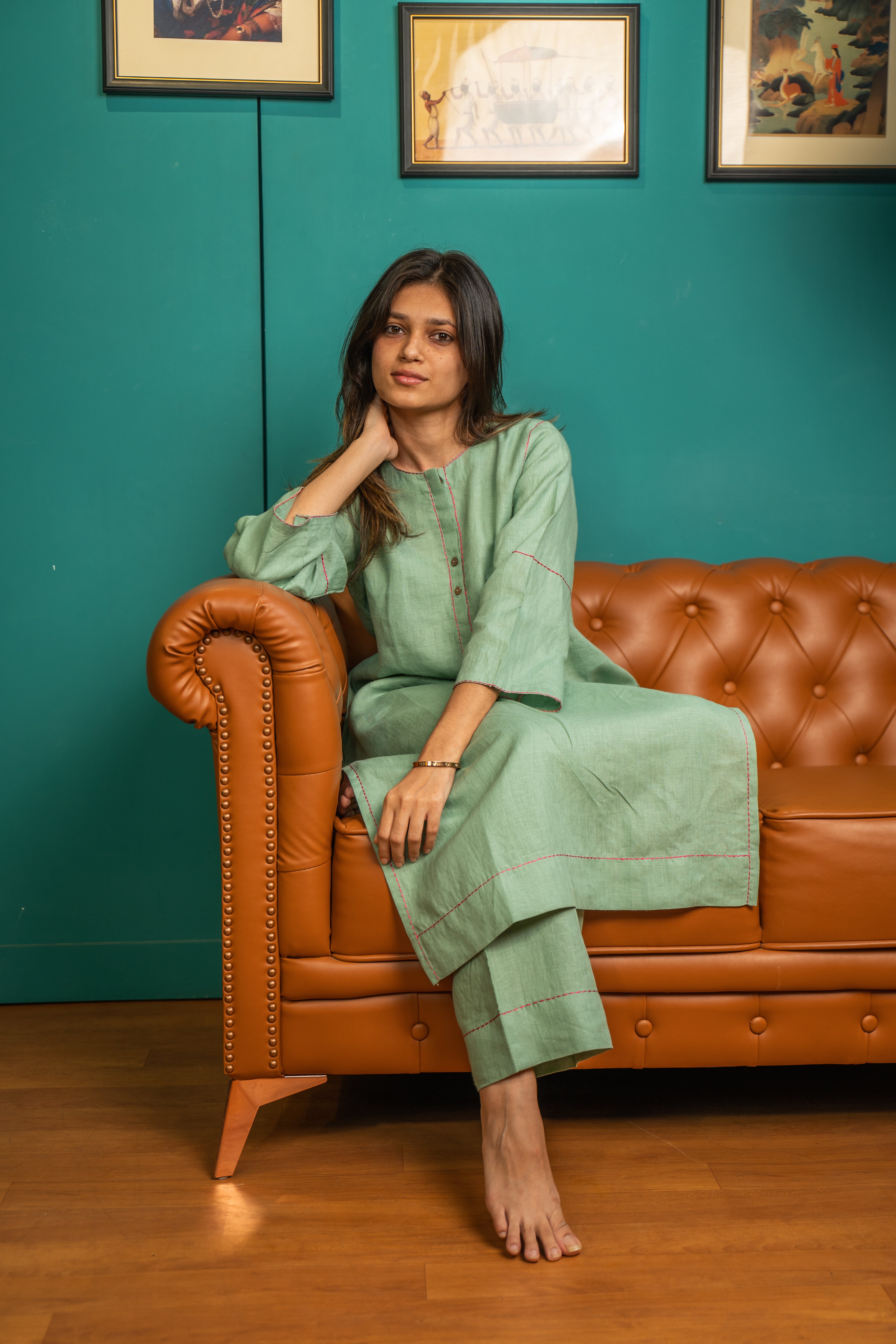 GREEN SAGA LINEN PAIR