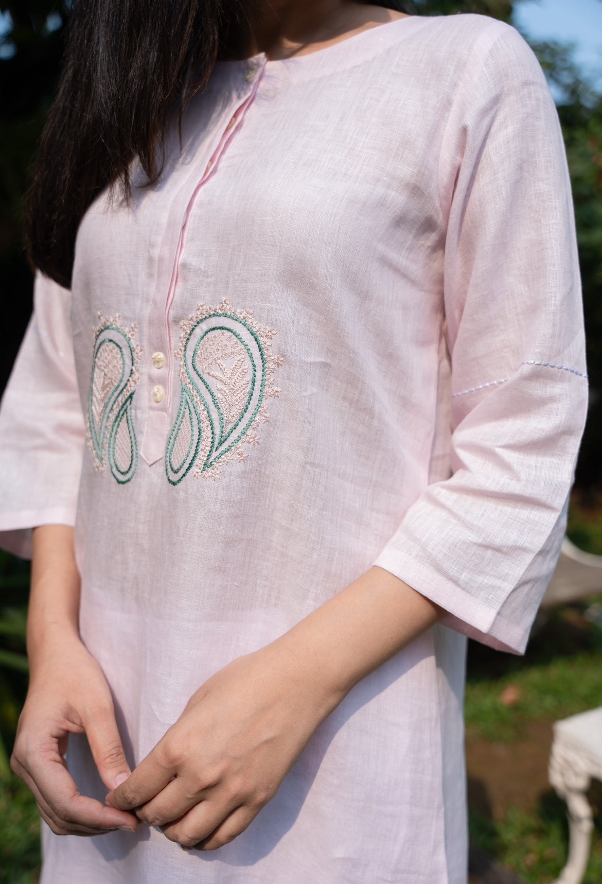 PASTEL PINK-WHITE LINEN PAIR