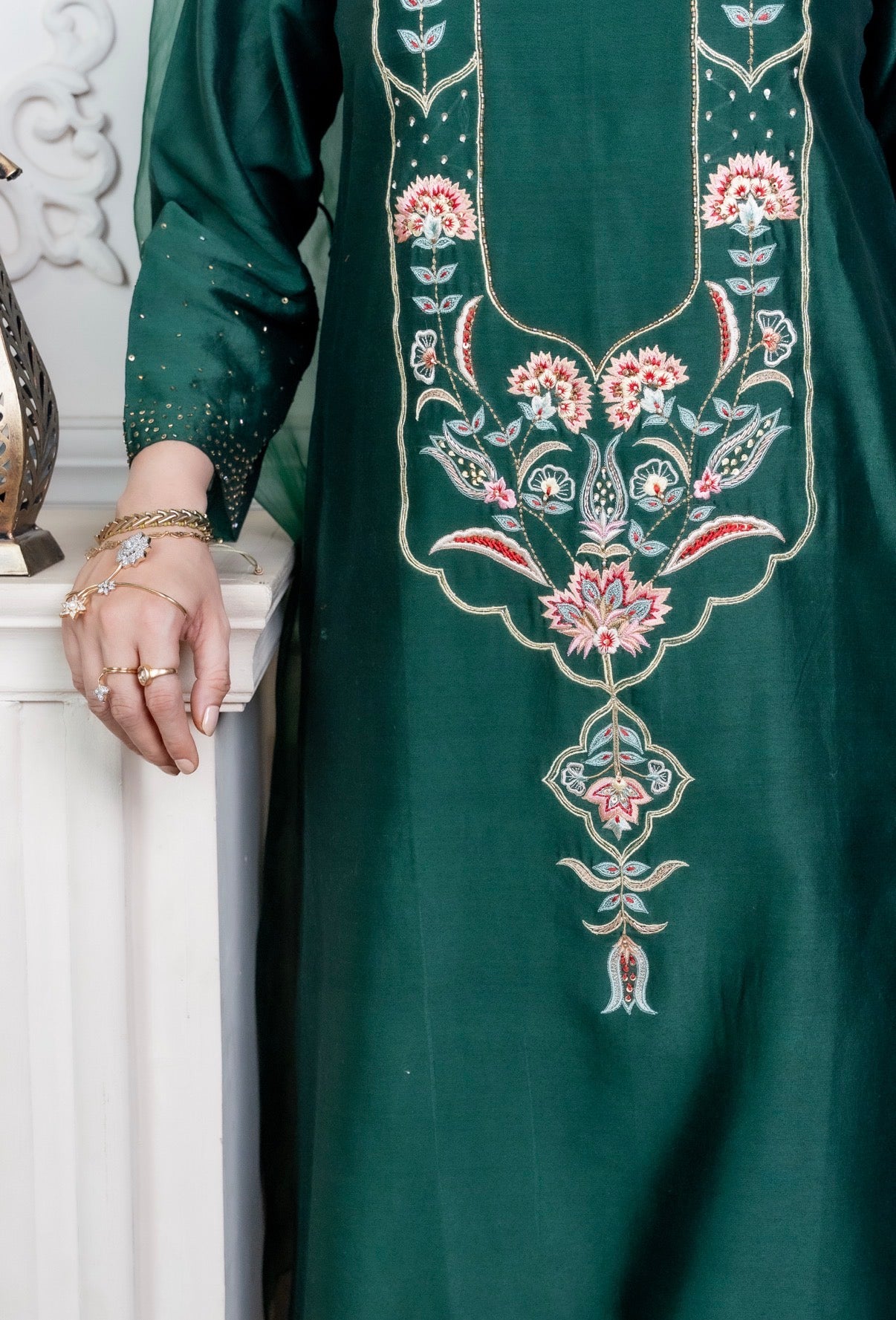 Peer Green Chanderi Silk Set