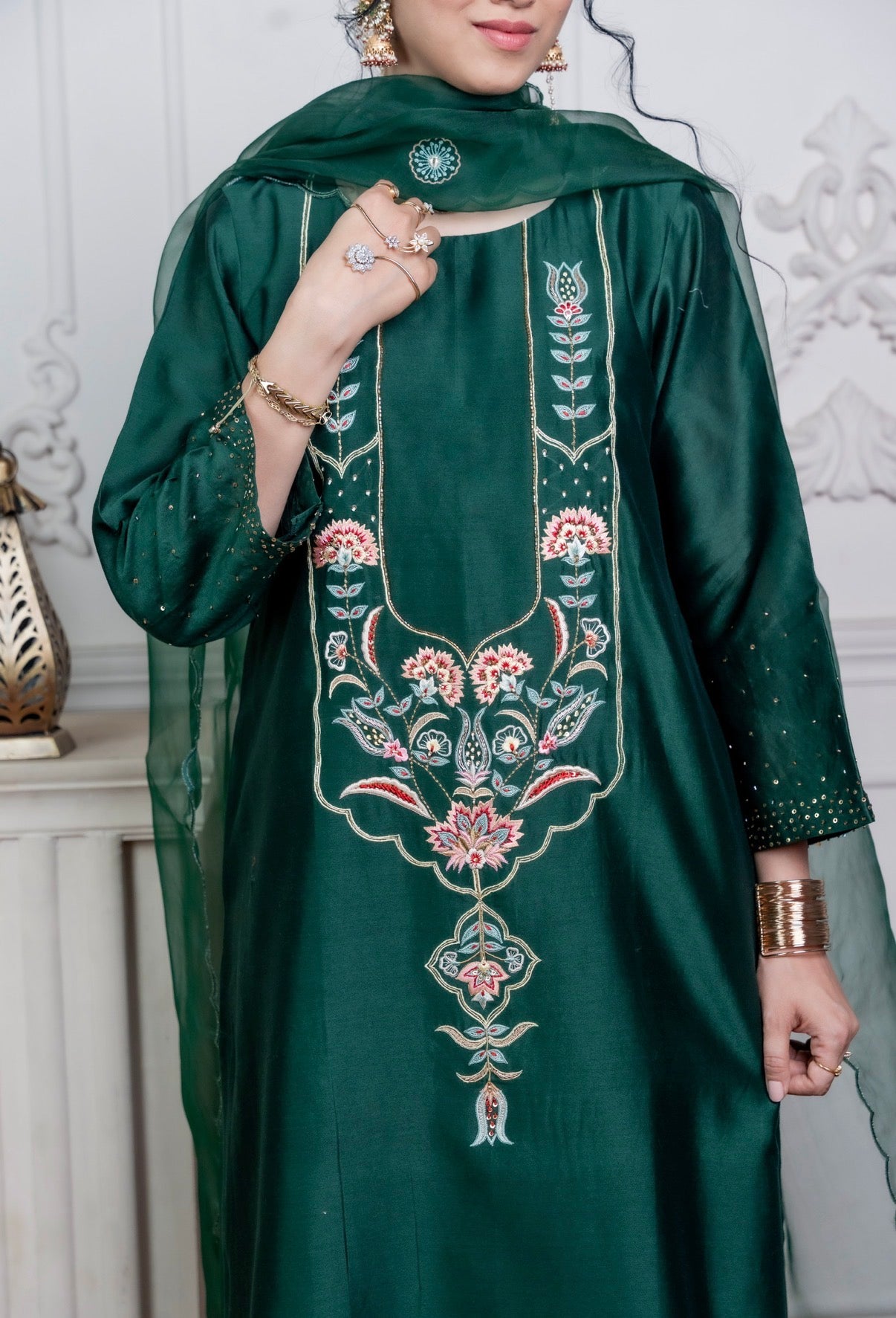 Peer Green Chanderi Silk Set