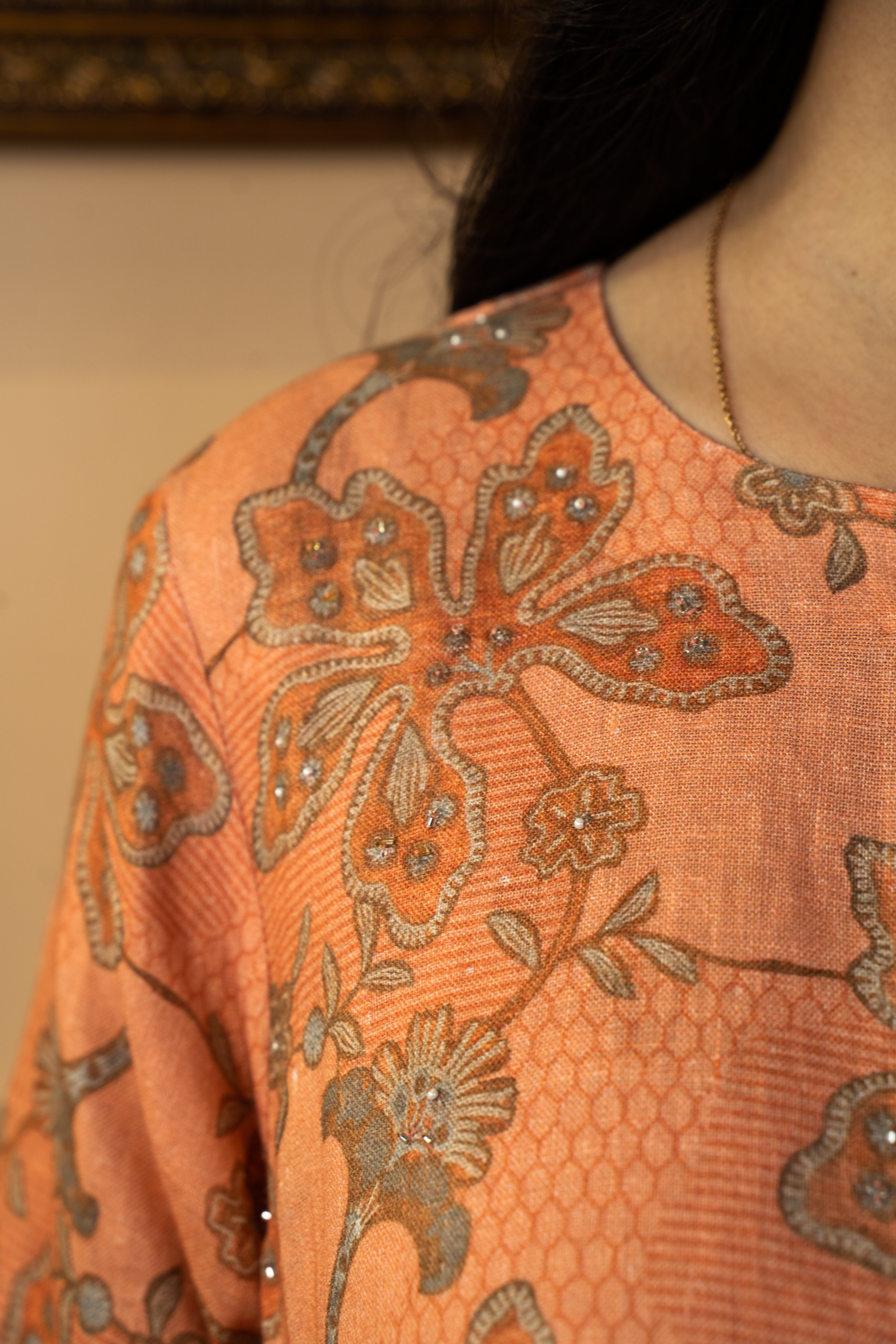 PEACH PRINTED LINEN PAIR