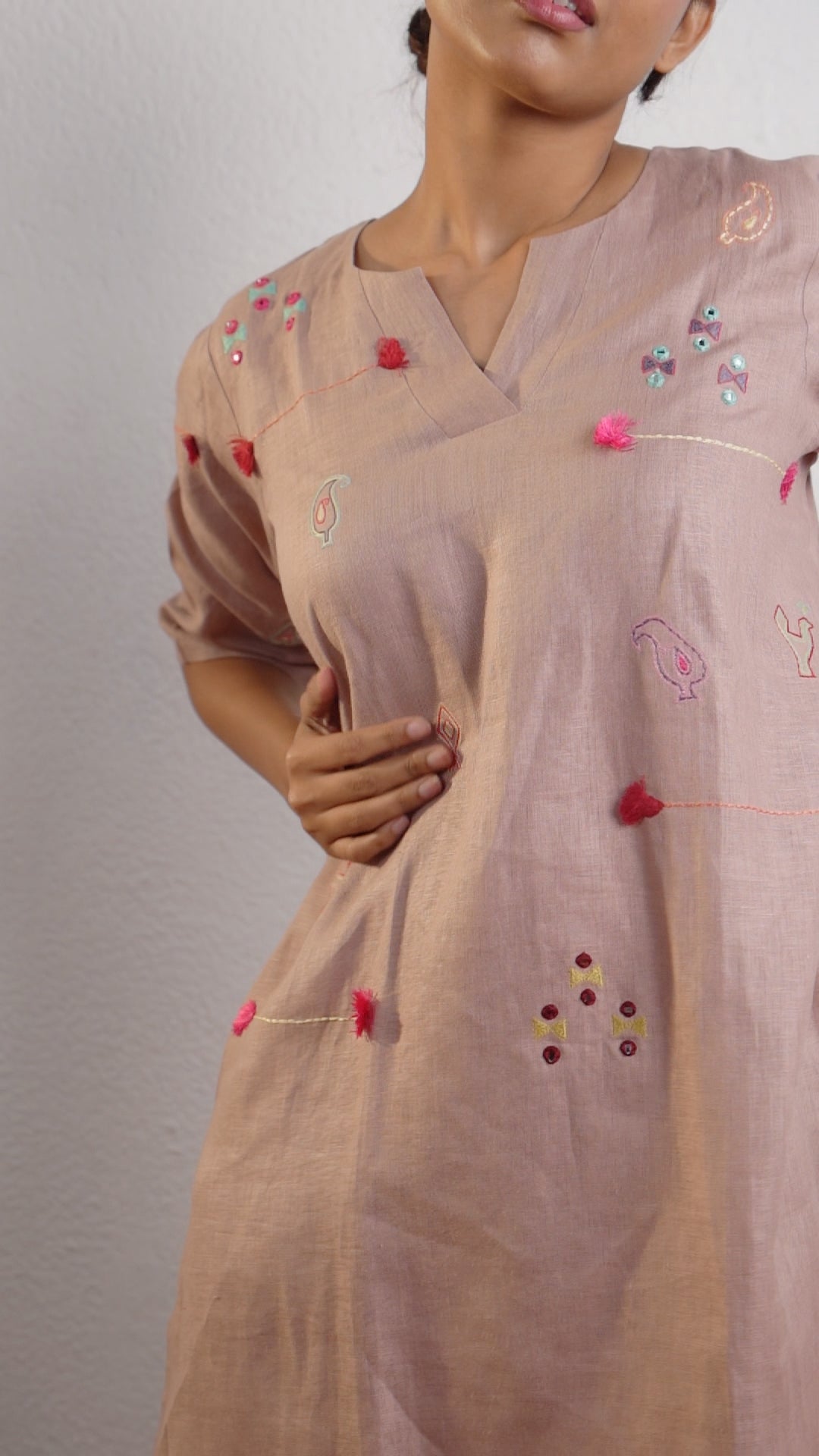 ROSE TAUPE LINEN KURTA PANT