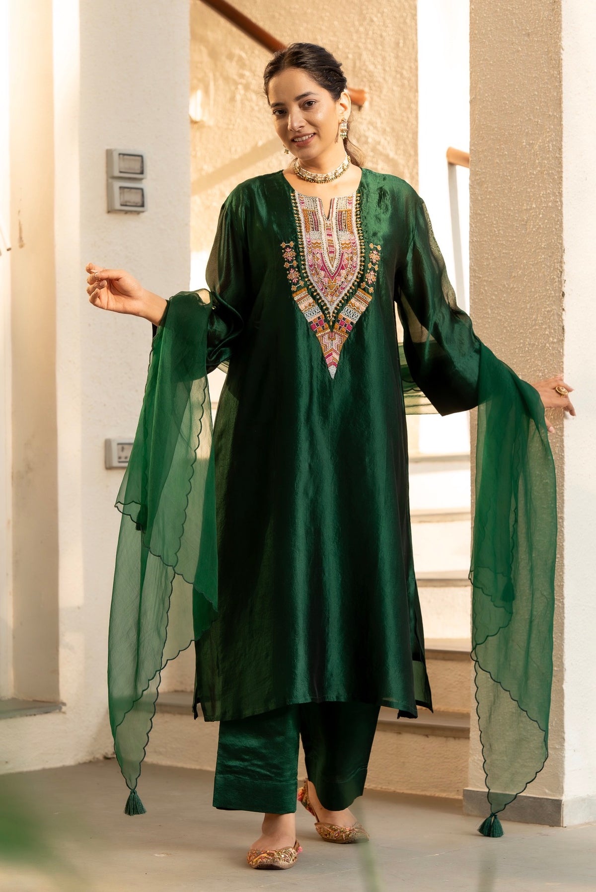 Phthalo Green Kora silk Set