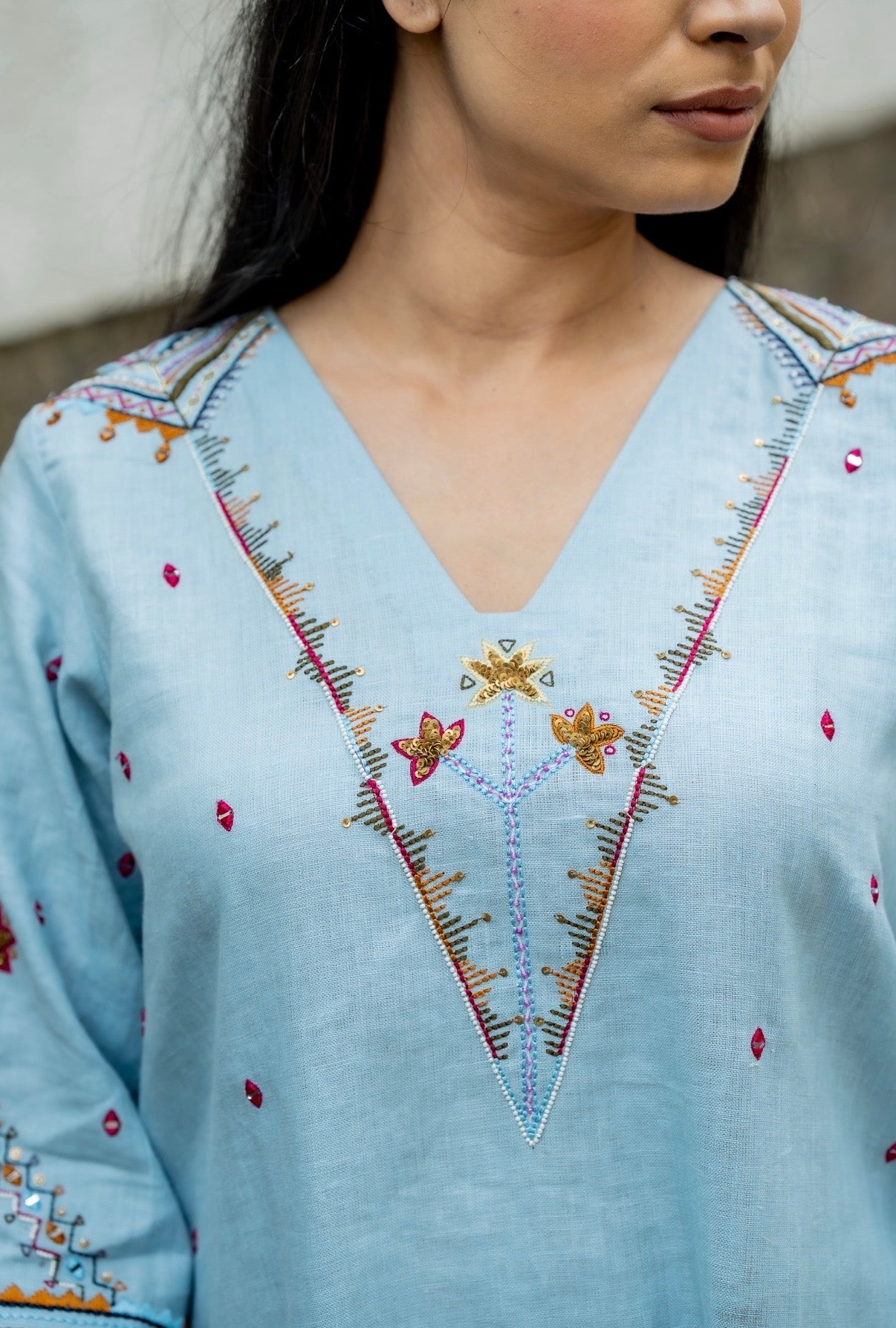 Blossom Blue Linen Set